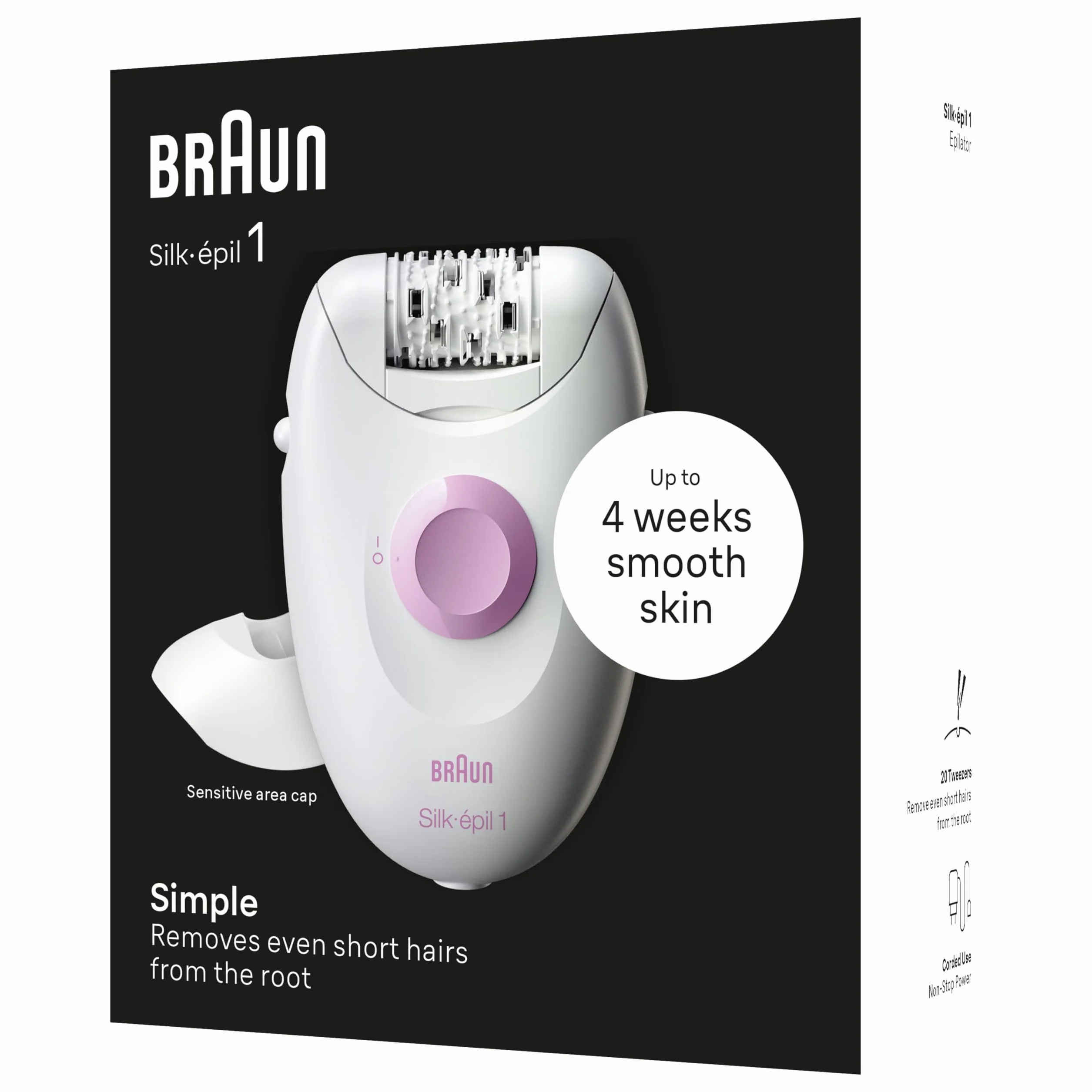 Braun Silk•Epil 1 1-010, Przewodowy Depilator Do Usuwania Włosów, Tygodnie Miękkiej Skóry, Biały/Różowy