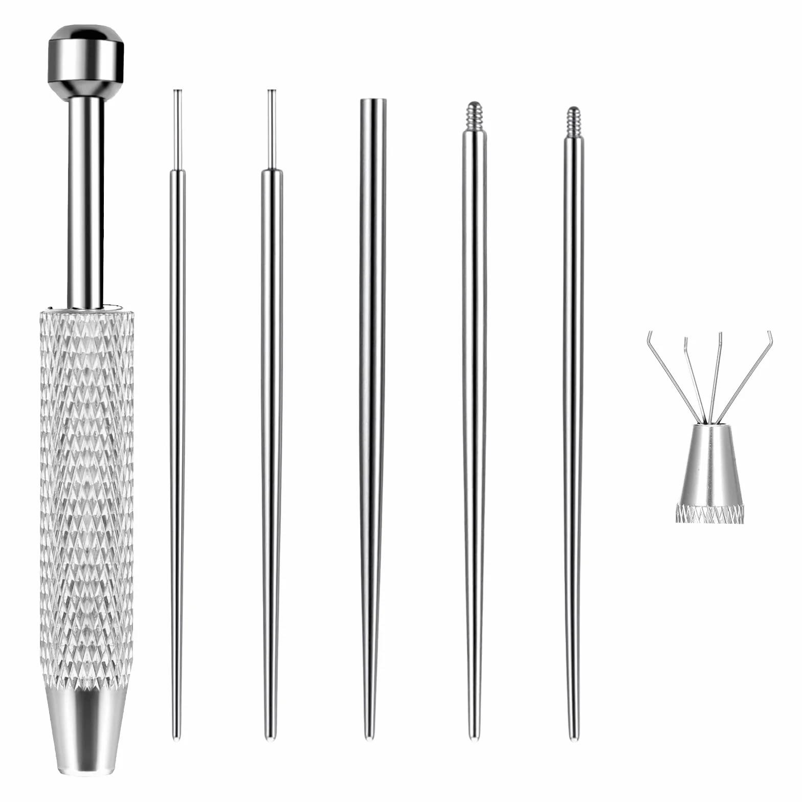 Telooco Zestaw do piercingu 6 sztuk, narzędzie do chwytania kulek do piercingu i 16G 18G stalowe narzędzie do wkładania kolczyków do piercingu z płaskim tyłem, zestaw do zmieniania piercingu na ucho
