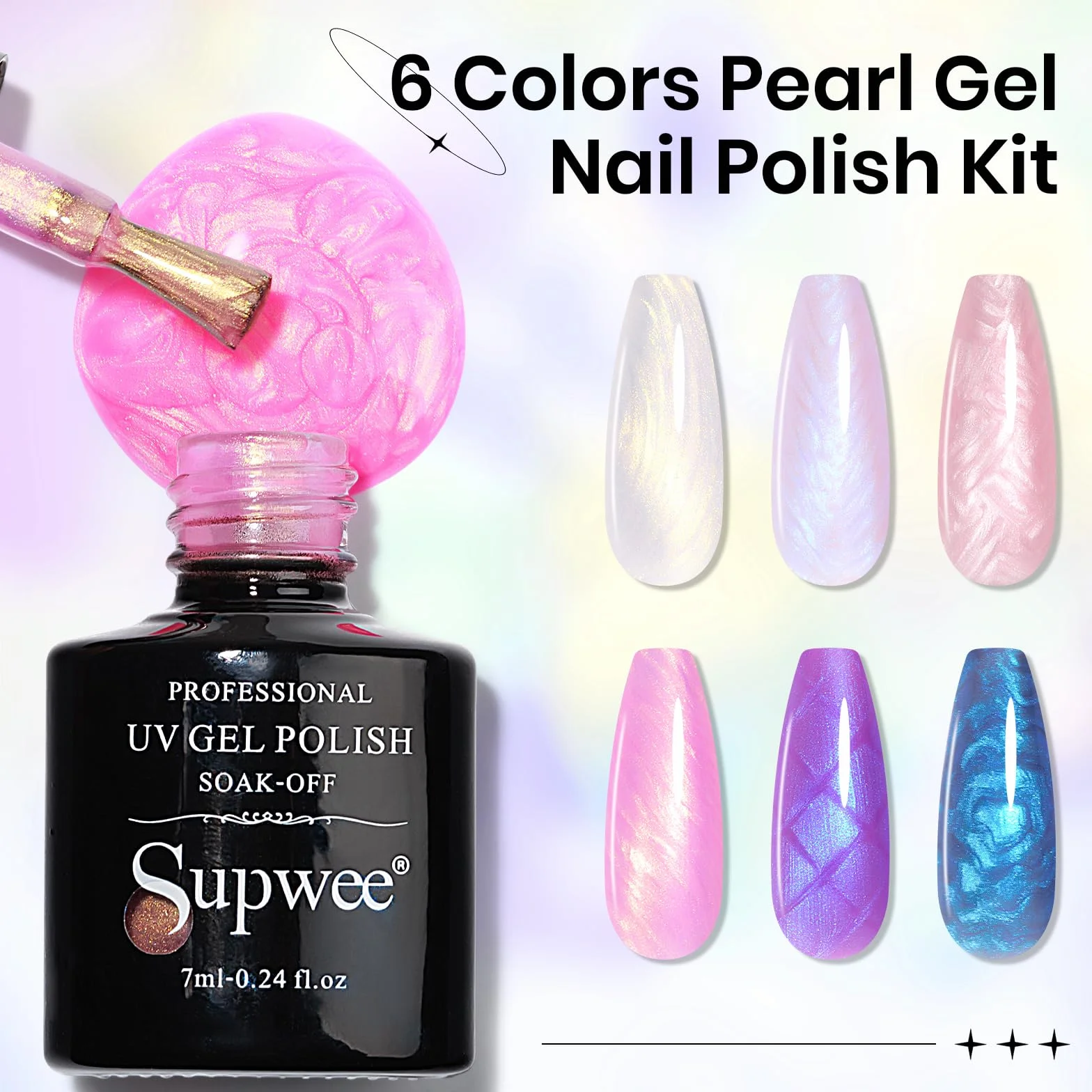 SUPWEE Zestaw żelowych lakierów do paznokci Pearl 6 kolorów UV Soak-Off