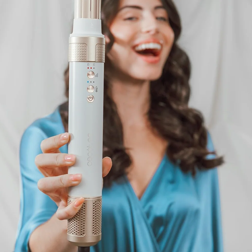 Cecotec Szczotka do gorącego powietrza Suszarka do prostowania - 10 głowic - technologia Coanda CeramicCare 10in1 AirGlam Champagne. 1400W, silnik cyfrowy, eliminuje puszenie, 3 temperatury