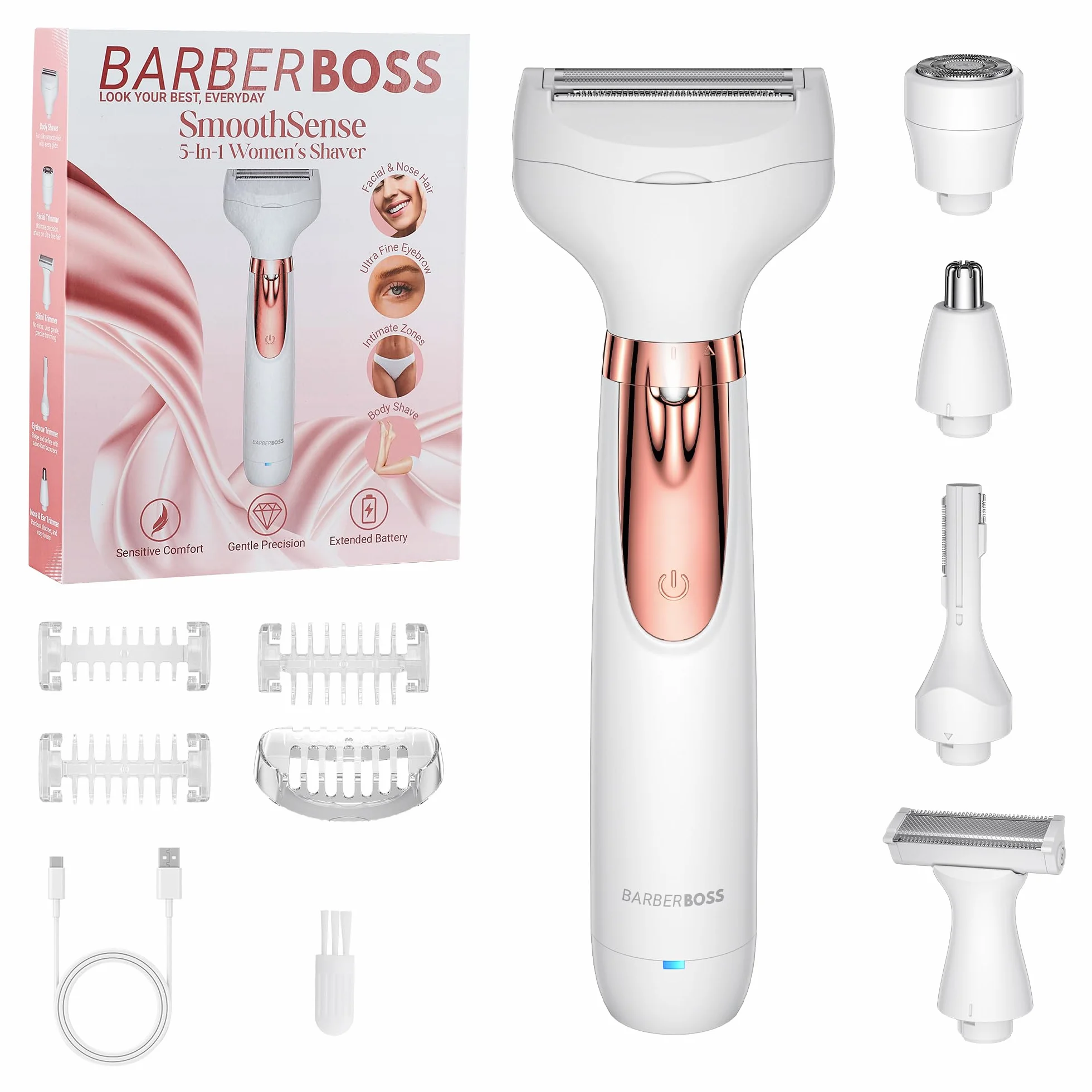 BarberBoss Golarka elektryczna 5 w 1, zestaw do usuwania włosów, bezprzewodowa, na mokro i na sucho