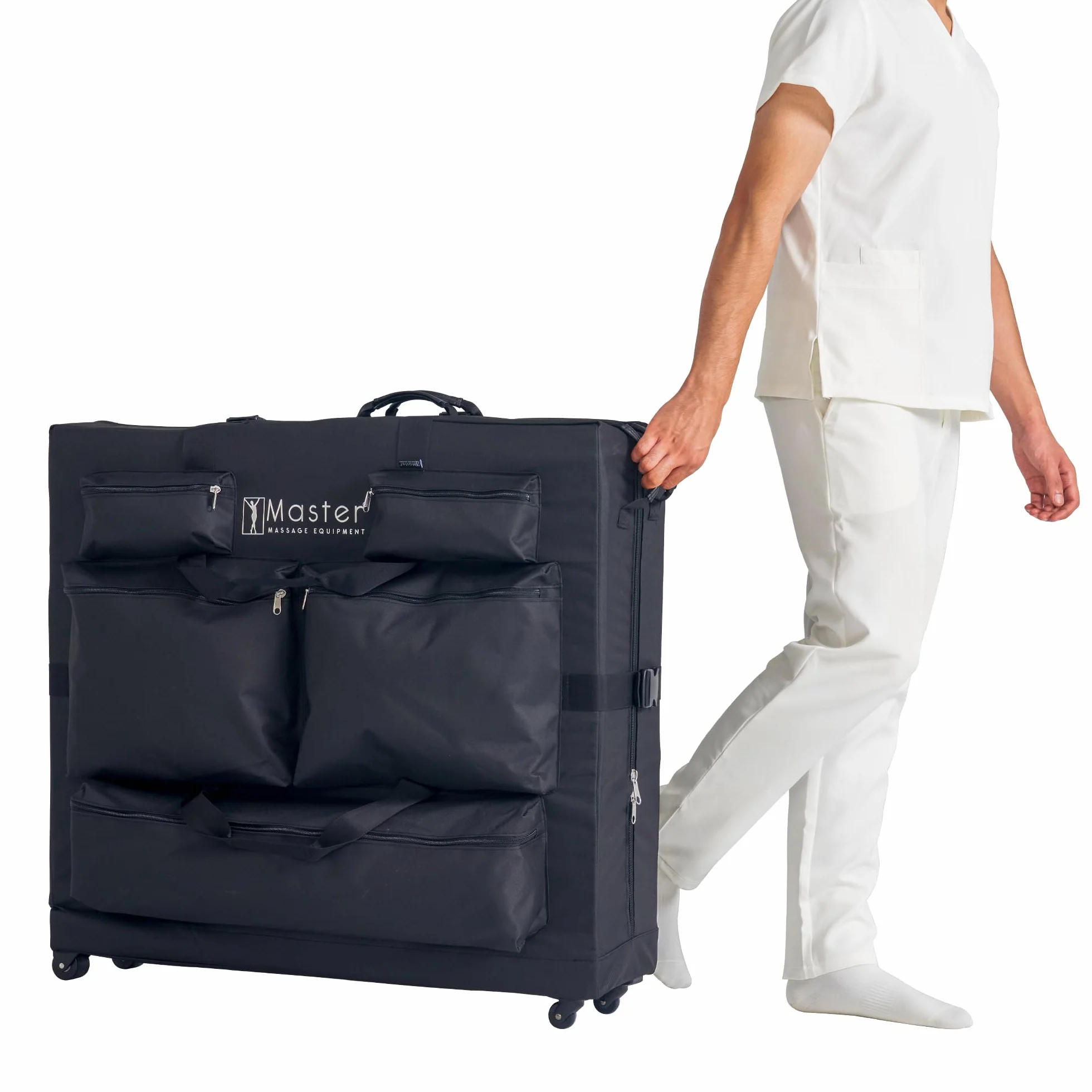 Master Massage Torba transportowa na leżaki do masażu, tkanina nylonowa, jeszcze łatwiejszy transport, czarna (z kółkami)
