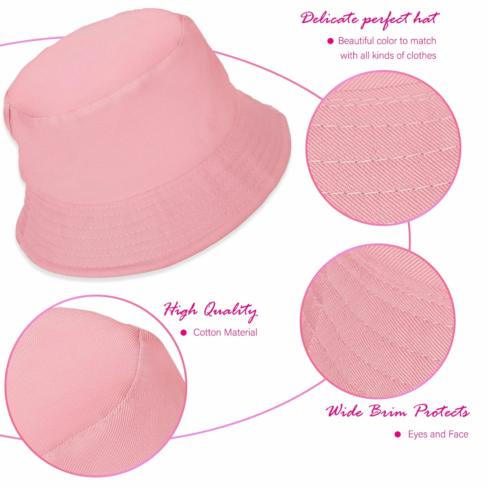 Sibba Kapelusz typu bucket letni rybak osłona przeciwsłoneczna czapki unisex pakowalne czapki dla kobiet mężczyzn wakacje wędrówki kemping zakupy 56-58 cm jednokolorowe kolory, Jasnoróżowy, M