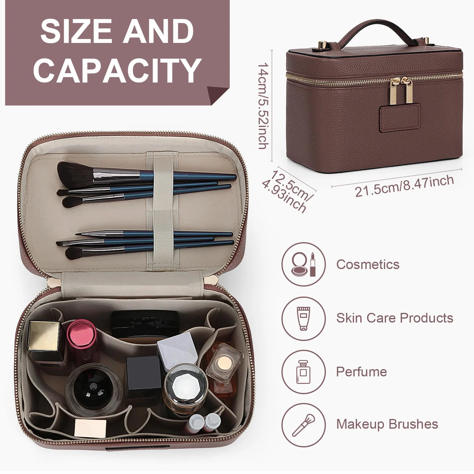 Skórzana kosmetyczka Vanity Case HiTotes 21,5 cm z przegrodą