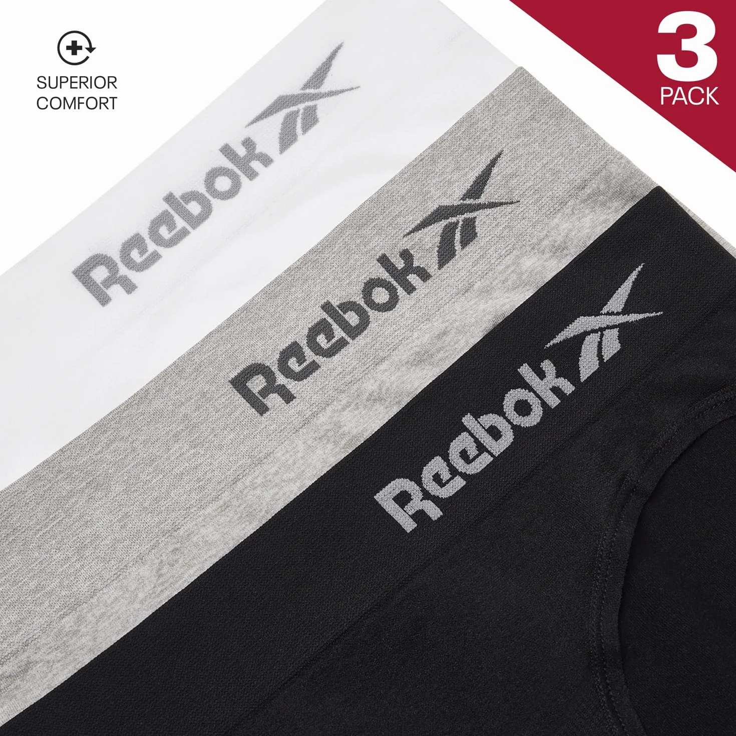 Reebok Damen Raina Damenunterwäsche (3er Pack), Czarny/biały/szary marl, S