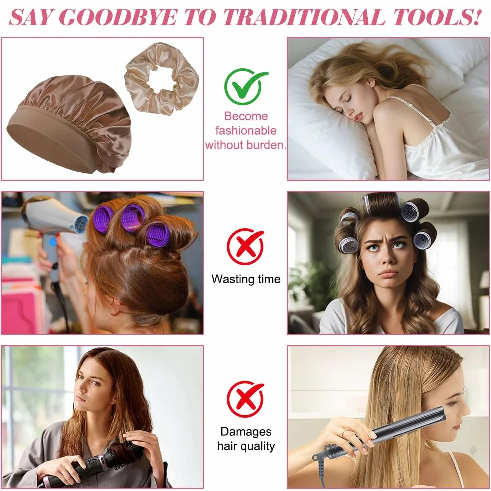 9 sztuk wałków do włosów bez ciepła, satynowe loki bez ciepła, zestaw wałków do włosów DIY Hair Curler Rollers, wałki do włosów dla objętości, loki bez ciepła do długich i średnich włosów