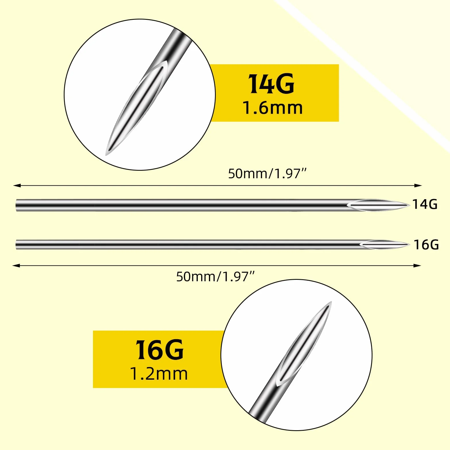 ATOMUS Igły do piercingu Body 14G 16G stal nierdzewna wymienna
