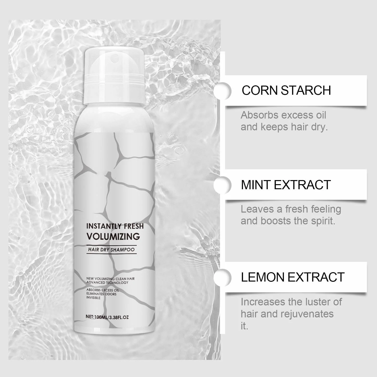 Suchy szampon, Instantly Fresh Volumising Hair Dry Shampoo Powder, Natural Volumising Spray do stylizacji, objętość włosów, odświeżający i nieścieralny (2,100 ml)