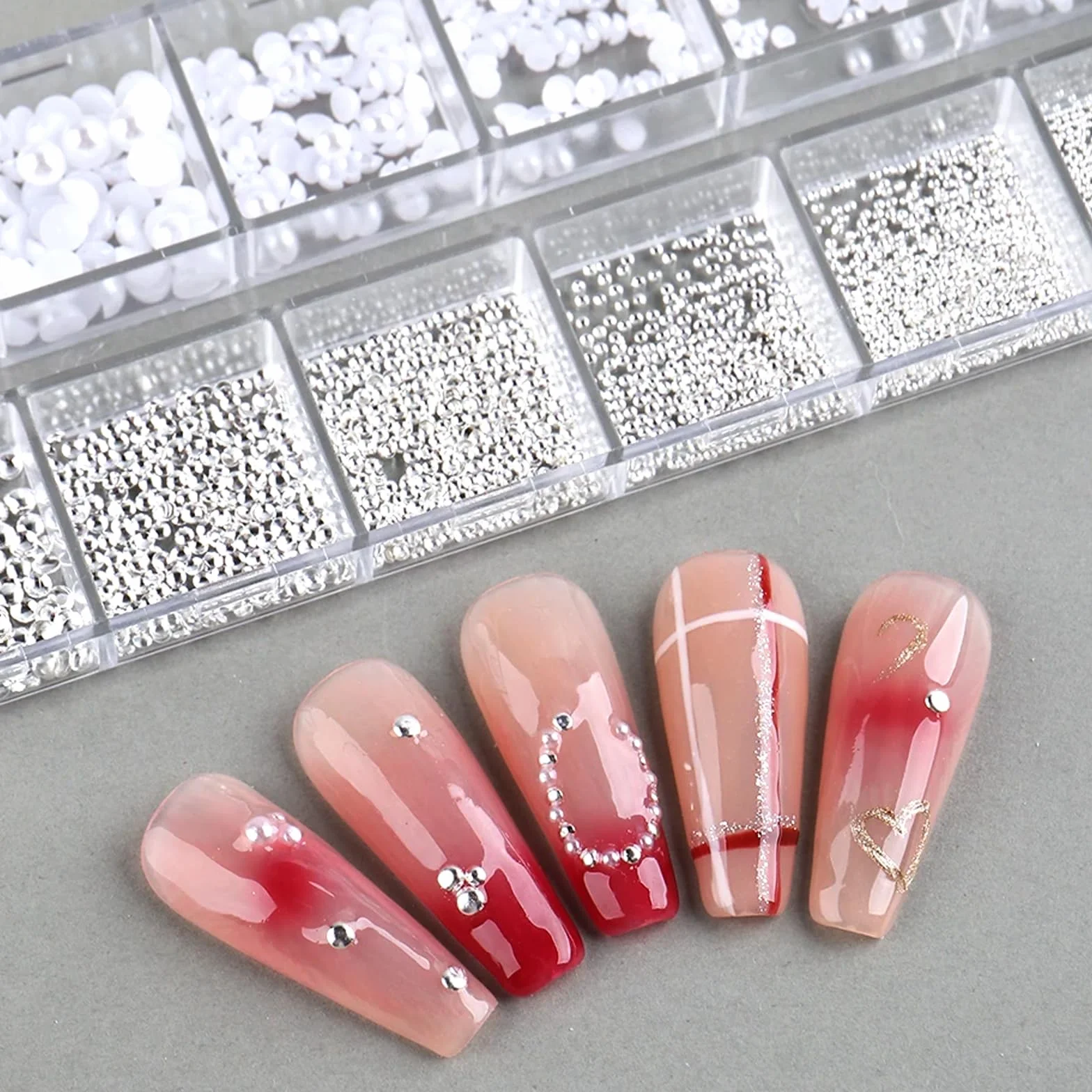 GZSY Nail Art kamienie stras, koraliki do paznokci, białe, 12 rastrów, do zdobienia paznokci, akcesoria do zdobienia paznokci