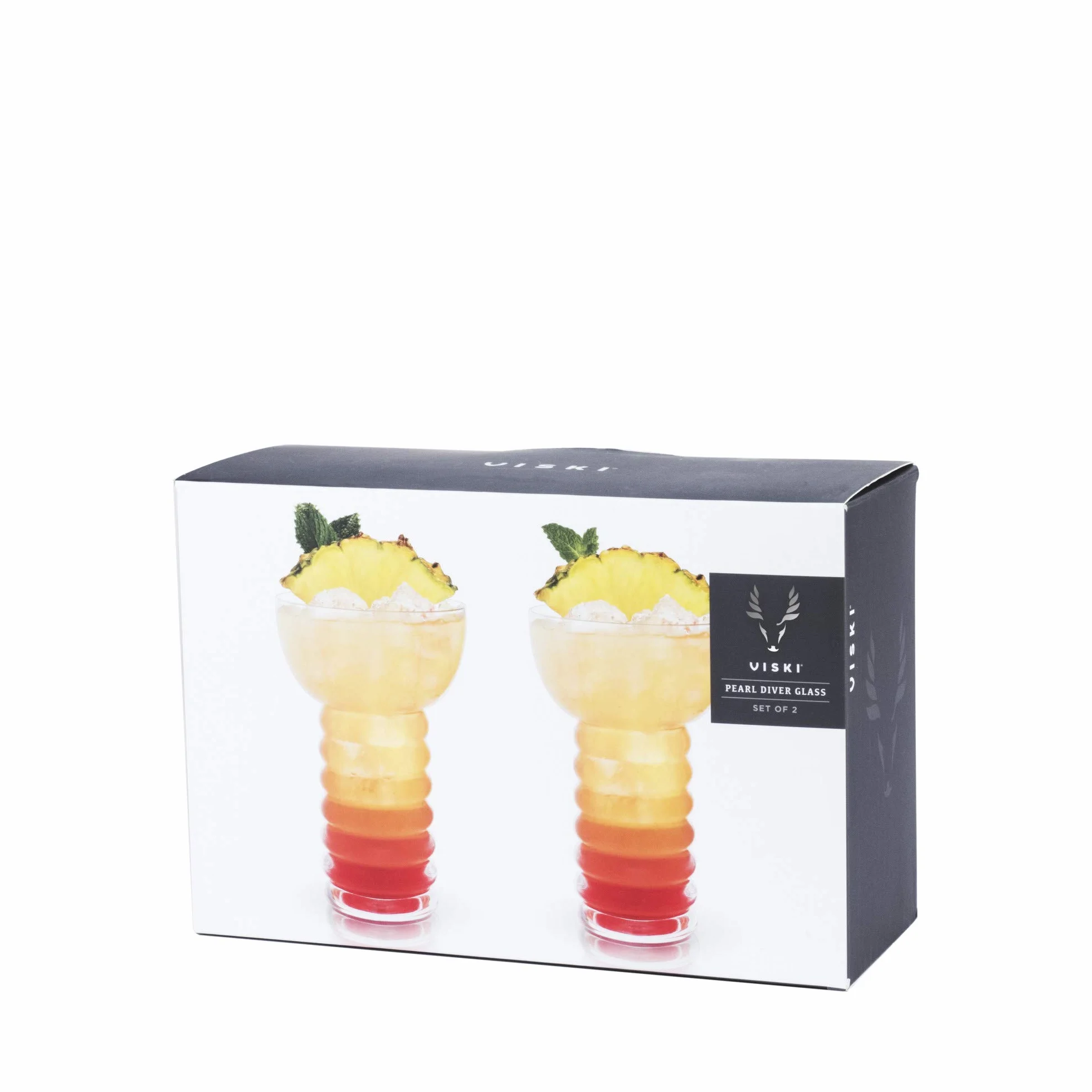 Viski Pacific Crystal Pearl Diver Tropical Tiki Tumbler zestaw 2 szt. – wysokiej jakości krystalicznie czyste szkło, stylowe szklanki Tiki do koktajli, zestaw upominkowy, 350 ml