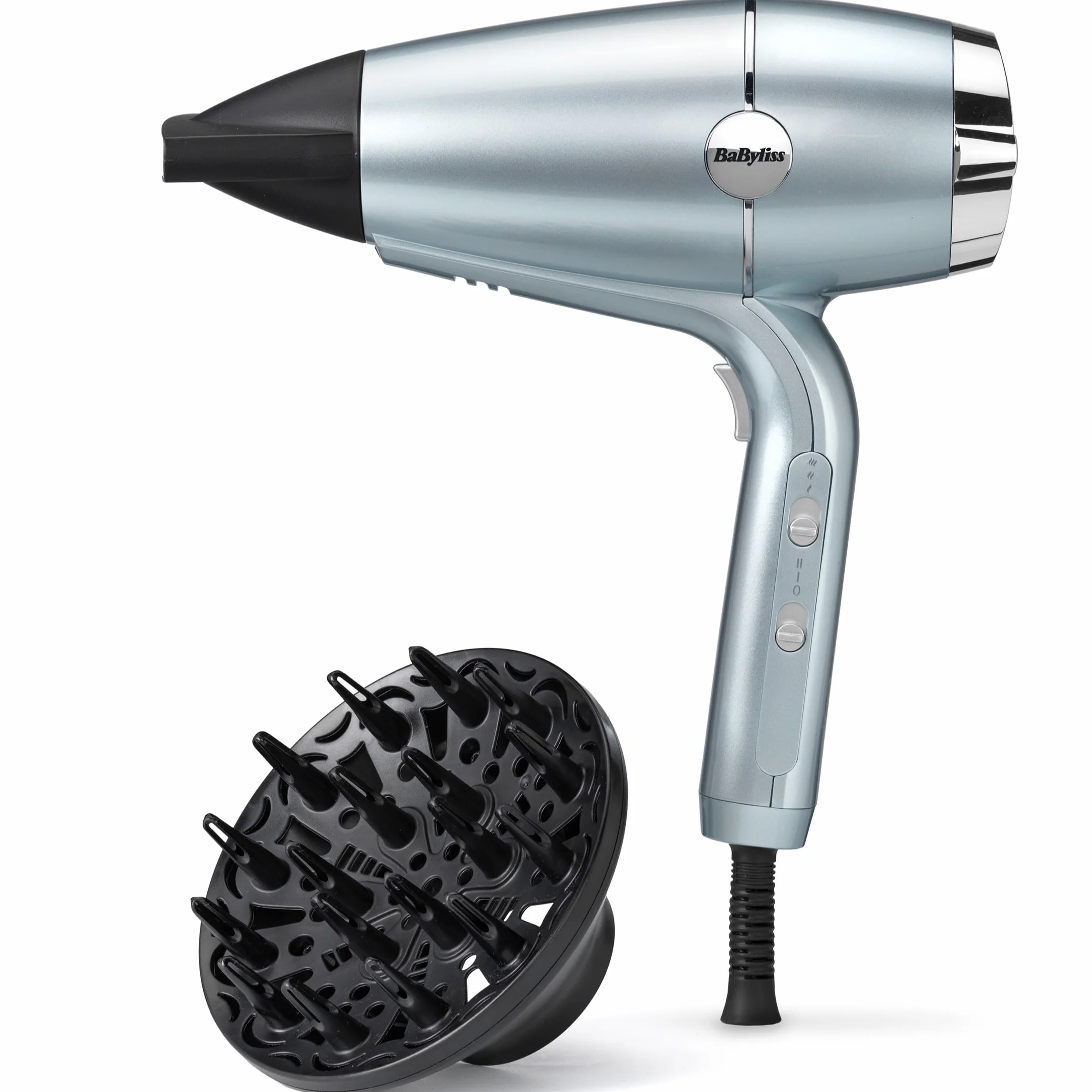 Suszarka BaByliss Hydro‑Fusion z Dyfuzorem – Profesjonalna suszarka jonowa 2100 W, technologia plazmowa dla połysku, lekka konstrukcja, 3 temperatury & 2 prędkości, niebieska, D773DE