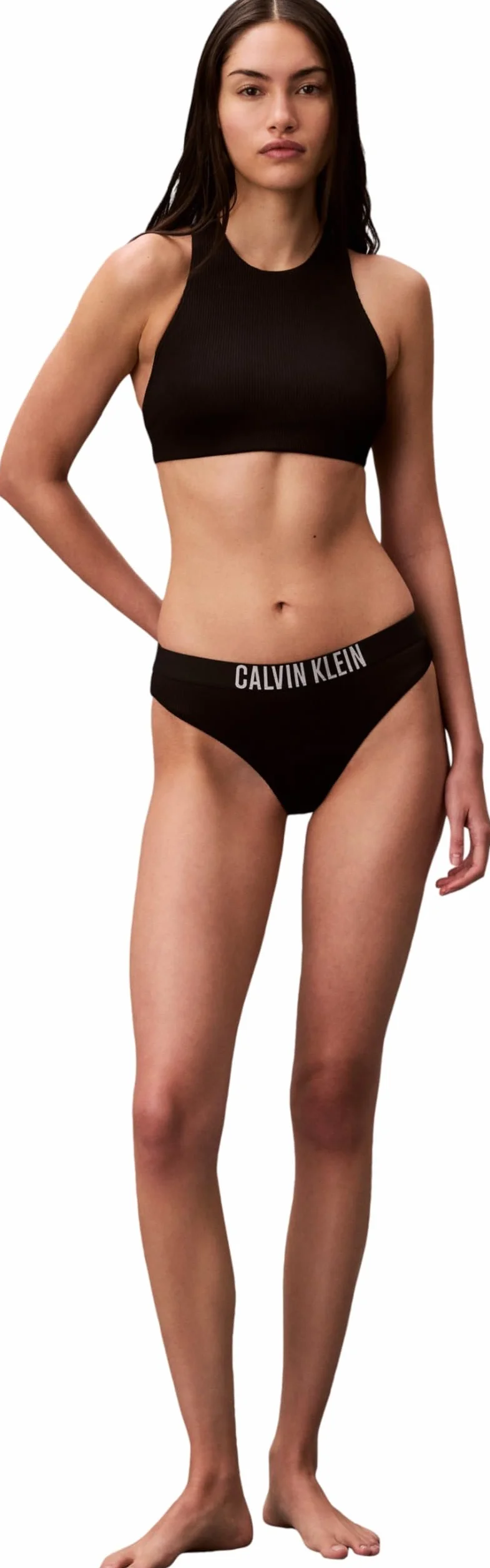 Calvin Klein Damski Braletka Z Wysokim Dekoltem LV00Q61212 Kąpielówki, Czarny (Czarny), XL