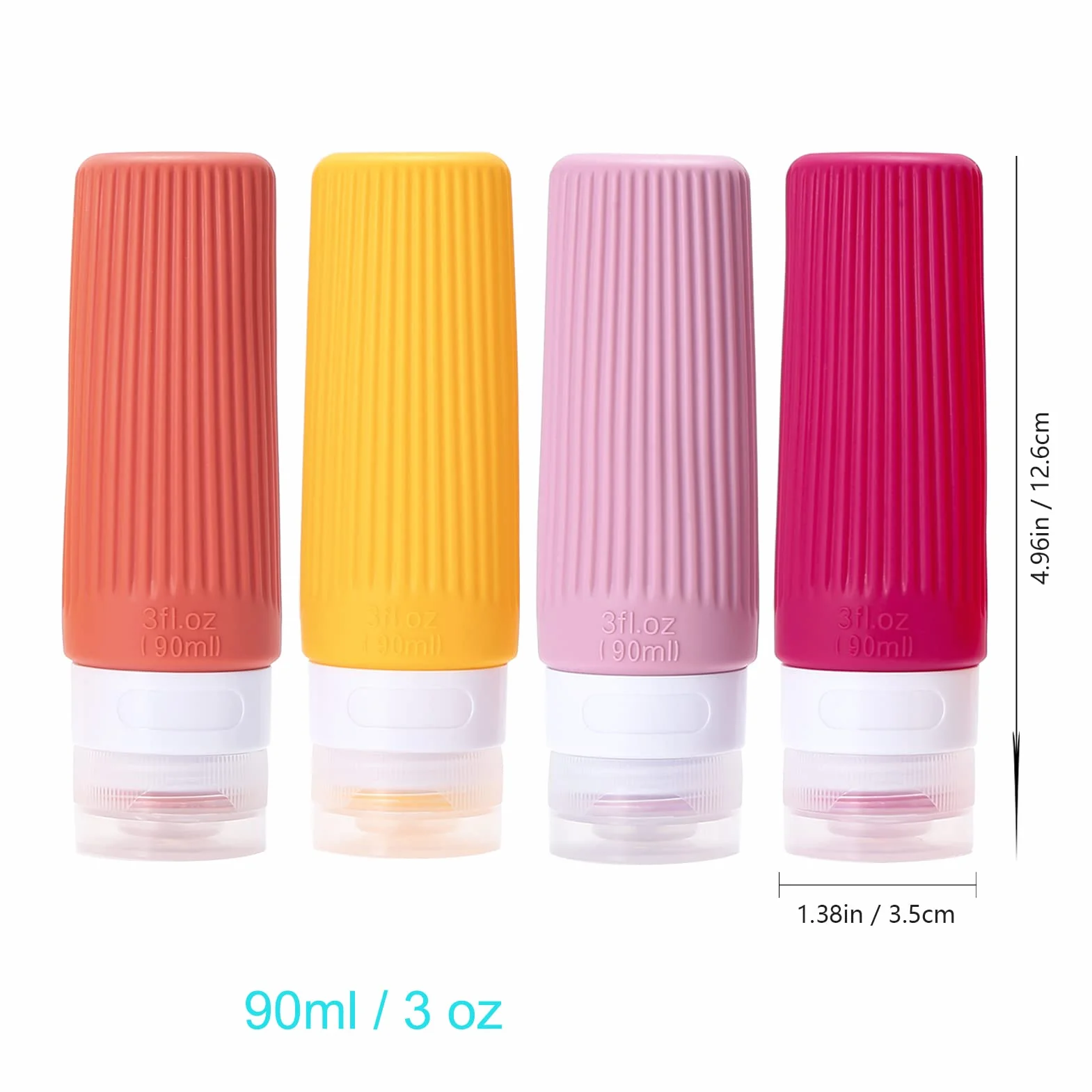 Butelki podróżne na przybory toaletowe, bez BPA, 90 ml, silikonowe, szczelne, do wielokrotnego napełniania, przenośne, wyciskane, puste akcesoria, rozmiar podróżny, płynny balsam kosmetyczny, szampon,