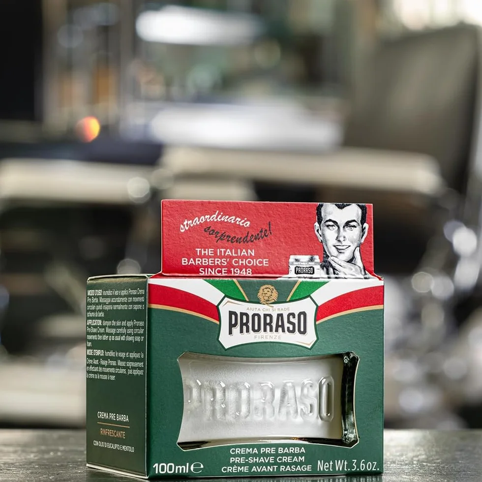 Proraso Orzeźwiający krem do brody, 3 x 100 ml, orzeźwiający i orzeźwiający krem do brody z olejkiem eukaliptusowym i mentolem, wyprodukowany we Włoszech