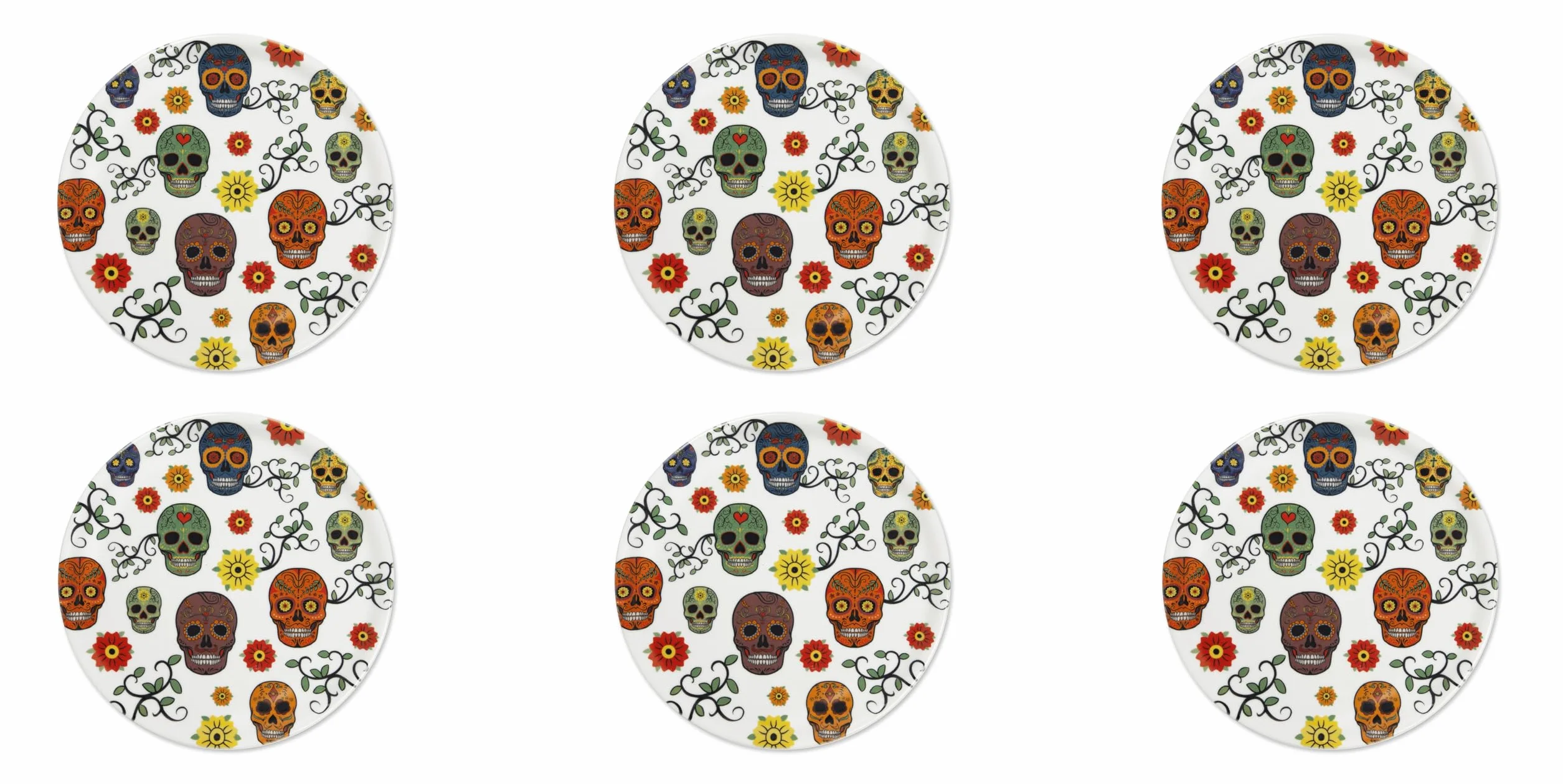 Excelsa Calavera zestaw 6 porcelanowych talerzy do pizzy, dekoracja meksykańskich czaszek, 30,5 cm