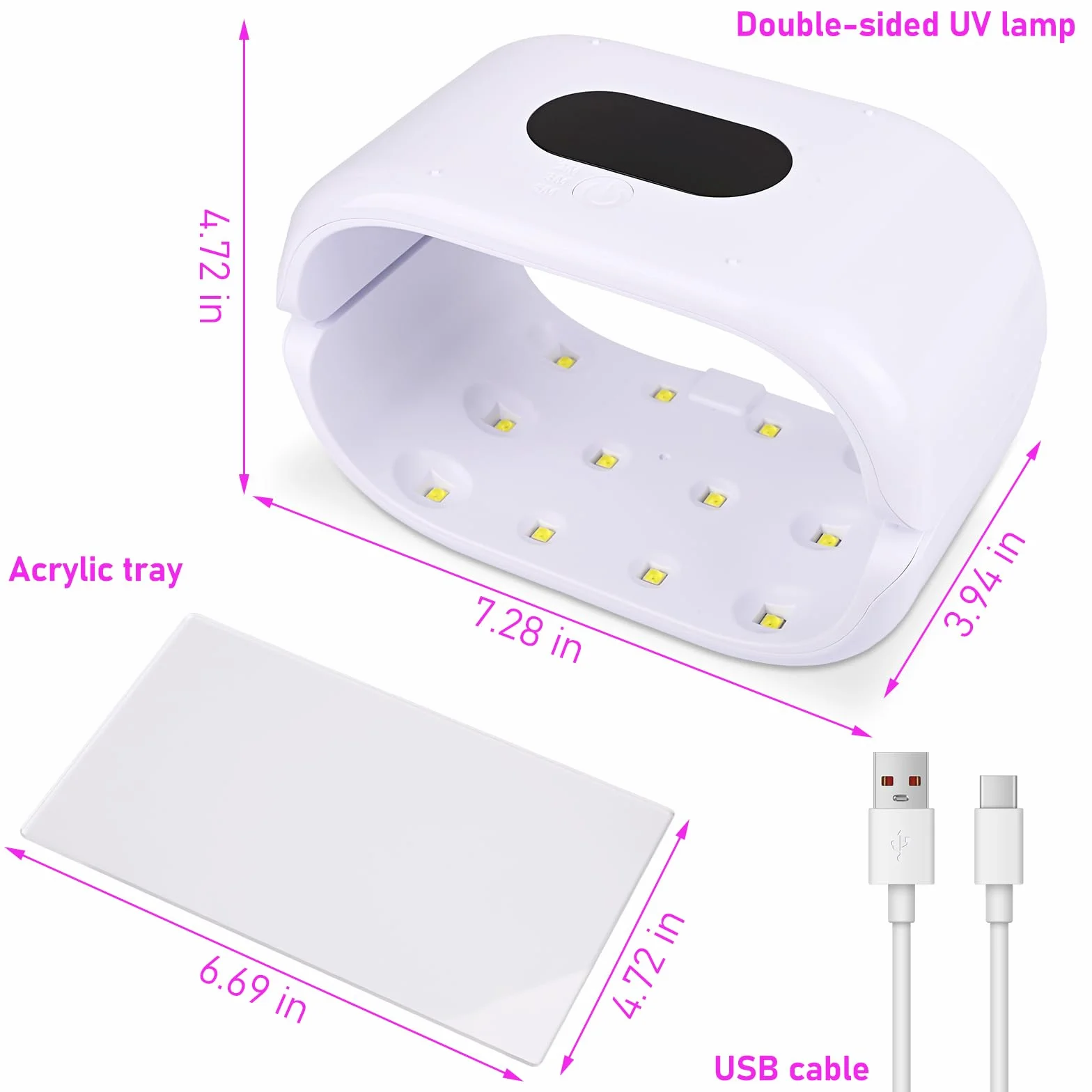 Euakee Światło UV do utwardzania żywicy, dwustronne światło UV, 24 światła z wyświetlaczem LED, 120, 180, 300 s, lakier do paznokci do produkcji biżuterii z żywicy, do domu i studia paznokci, białe