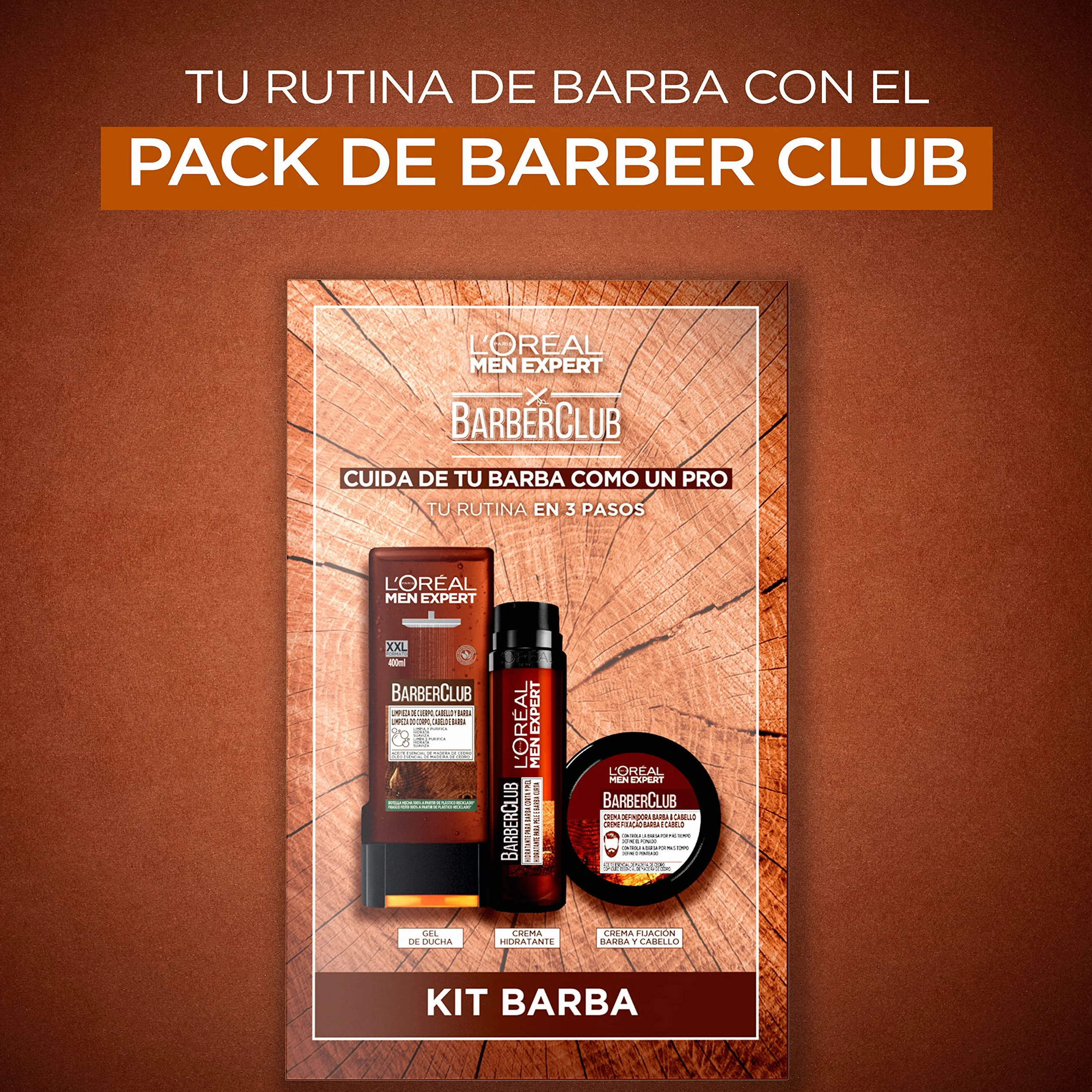 L'Oréal Paris Men Expert Pack Barber Club do pielęgnacji brody dla mężczyzn z woskiem do mocowania + krem nawilżający do brody + żel pod prysznic