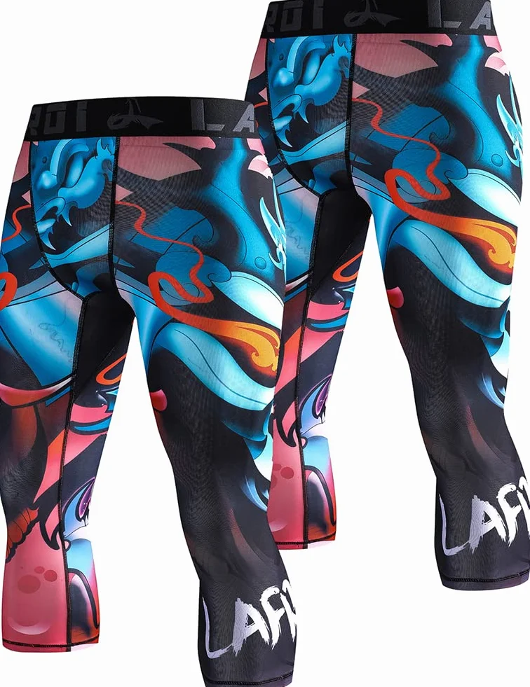 LAFROI Men's Compression Fit 3/4 Tights Leggings with Pcoket/Non-Pocket-YSK10