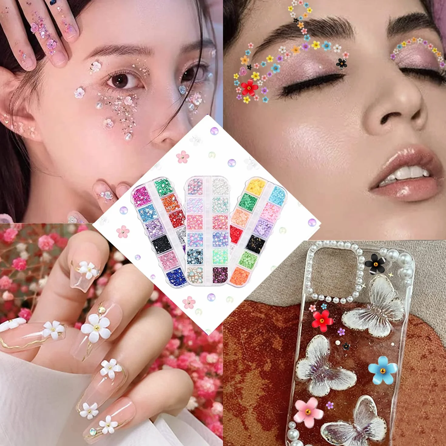 3D Flower Nail Art Charms Acrylic Nail Art Supplies 3D Nail Flowers Rhinestone Manicure DIY Nail Decorations Nail Art Rhinestones Five-Petal Flower Ornaments for Women Girls DIY Nail Design