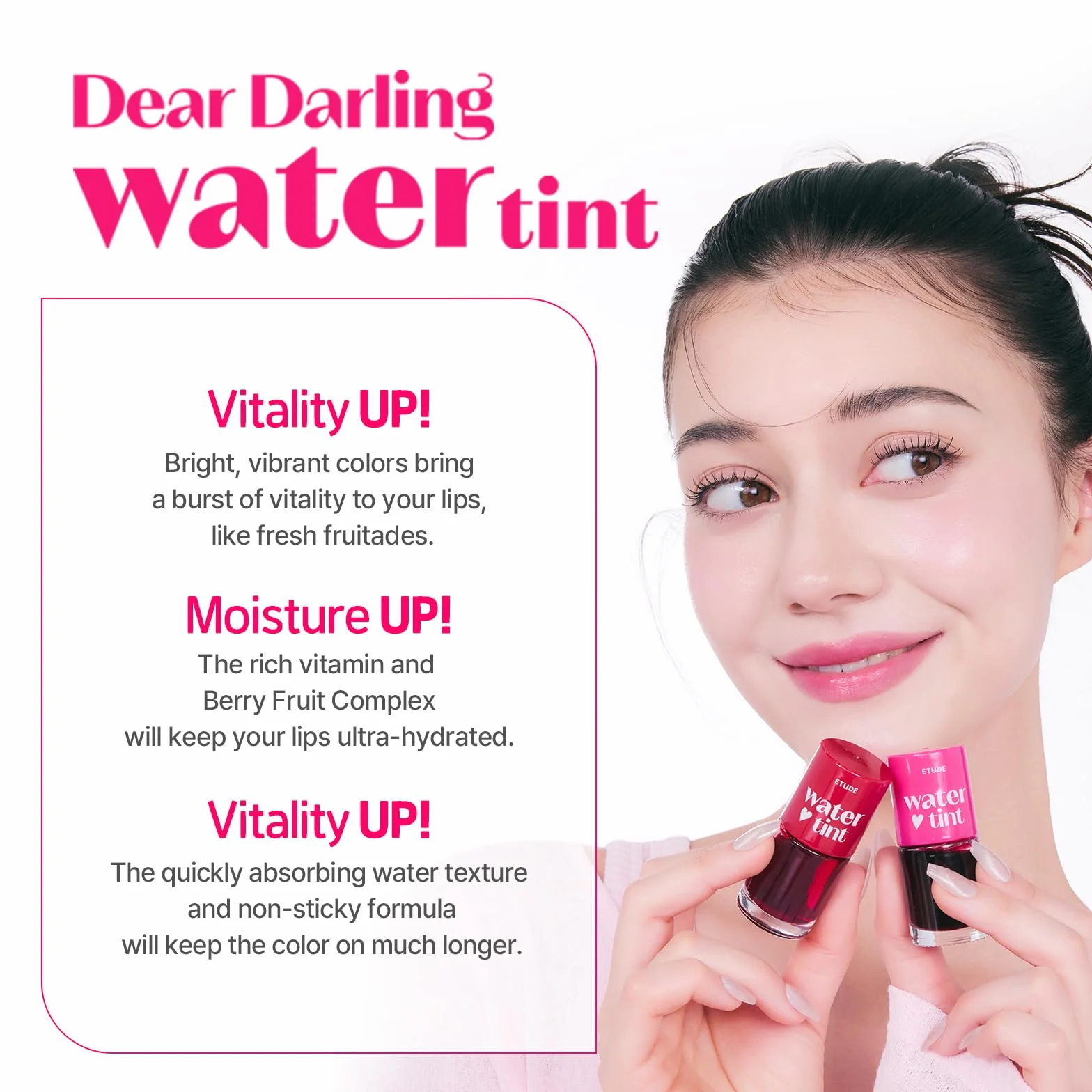 Etude House Dear Darling Water Tint Cherry Ade (21AD) żywa szminka z nawilżającym, nieważkim i nieklejącym wykończeniem, odporna na ścieranie i lekka, K-Beauty