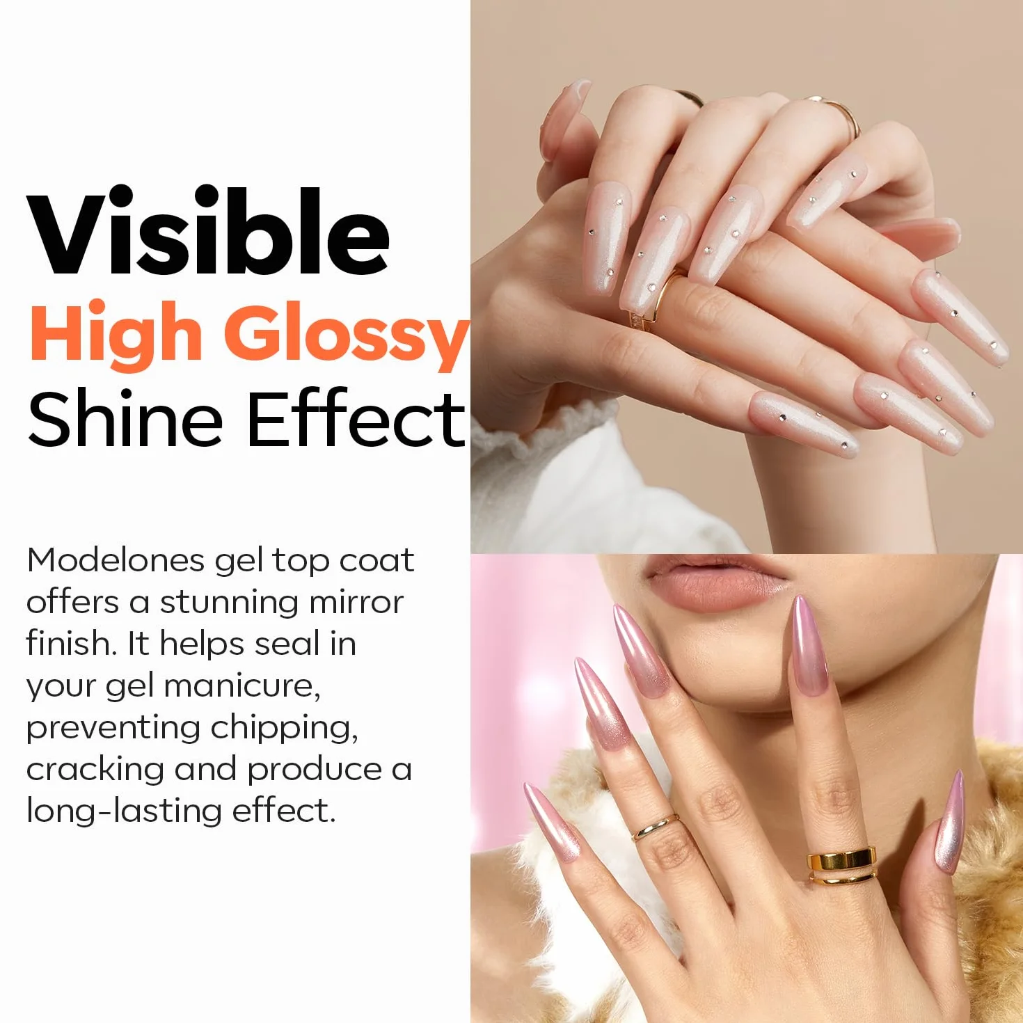Modelones Lakier Gel UV, 2 × 10 ml Podkładowy i Wierzchni, Top Coat UV LED zestaw do paznokci