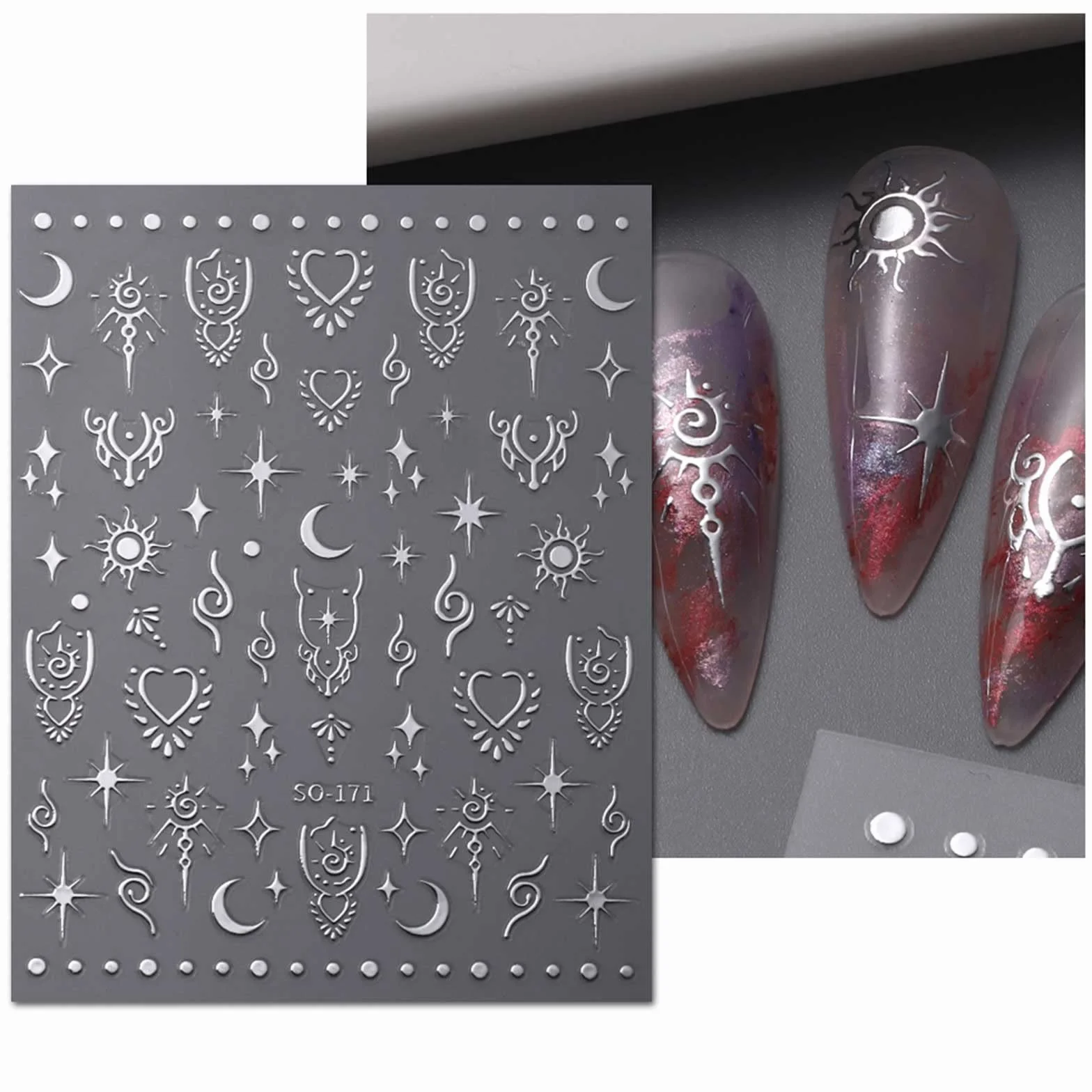 JMEOWIO Aurora Holograficzny Księżyc Gwiazda Nail Art naklejka 8 arkuszy naklejek na paznokcie samoprzylepne dekoracje do paznokci