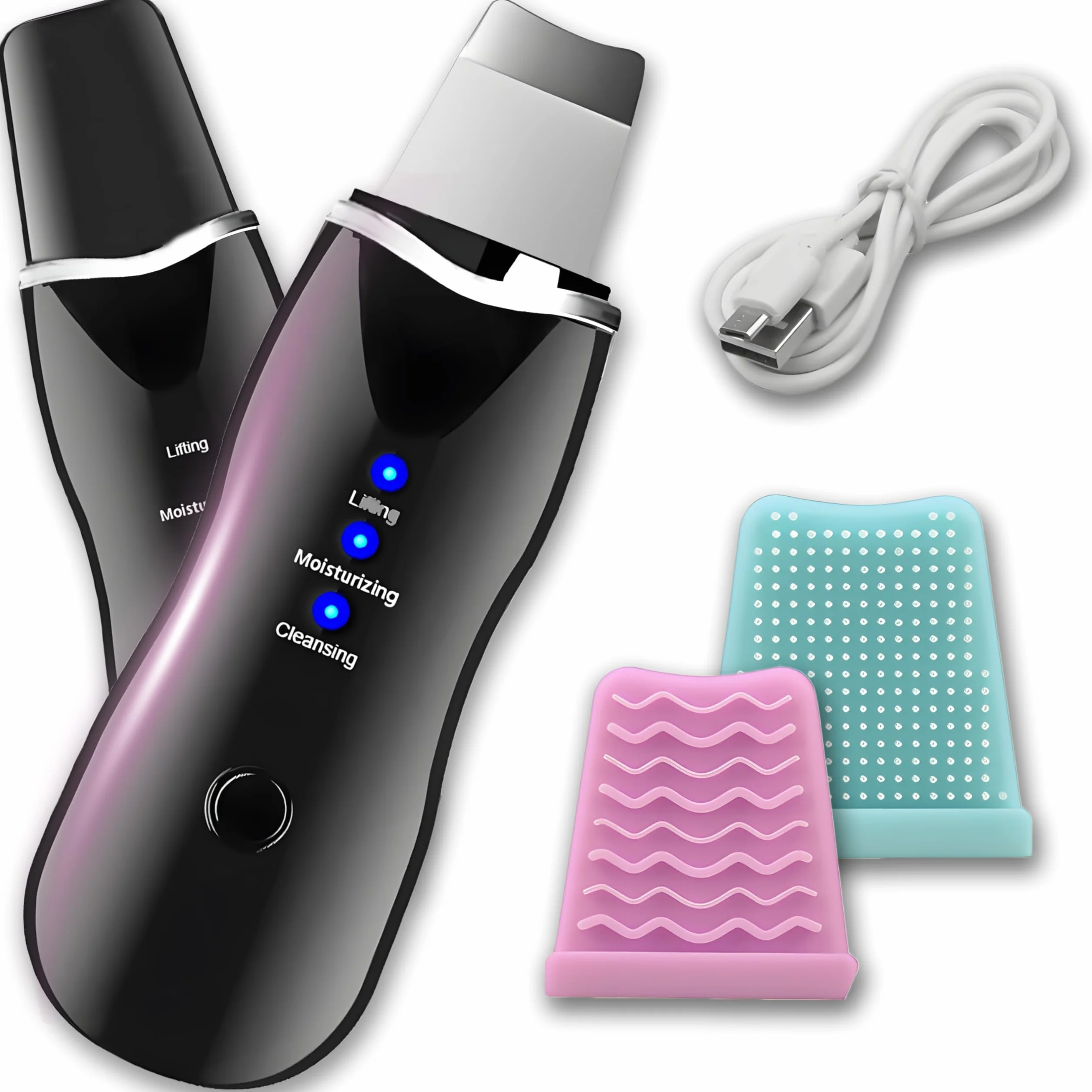 Retoo Ultradźwiękowy peeling z 3 trybami: oczyszczanie, nawilżanie i lifting, peeling do różnych rodzajów skóry, ładowanie przez USB, oczyszczanie porów, kolor czarny