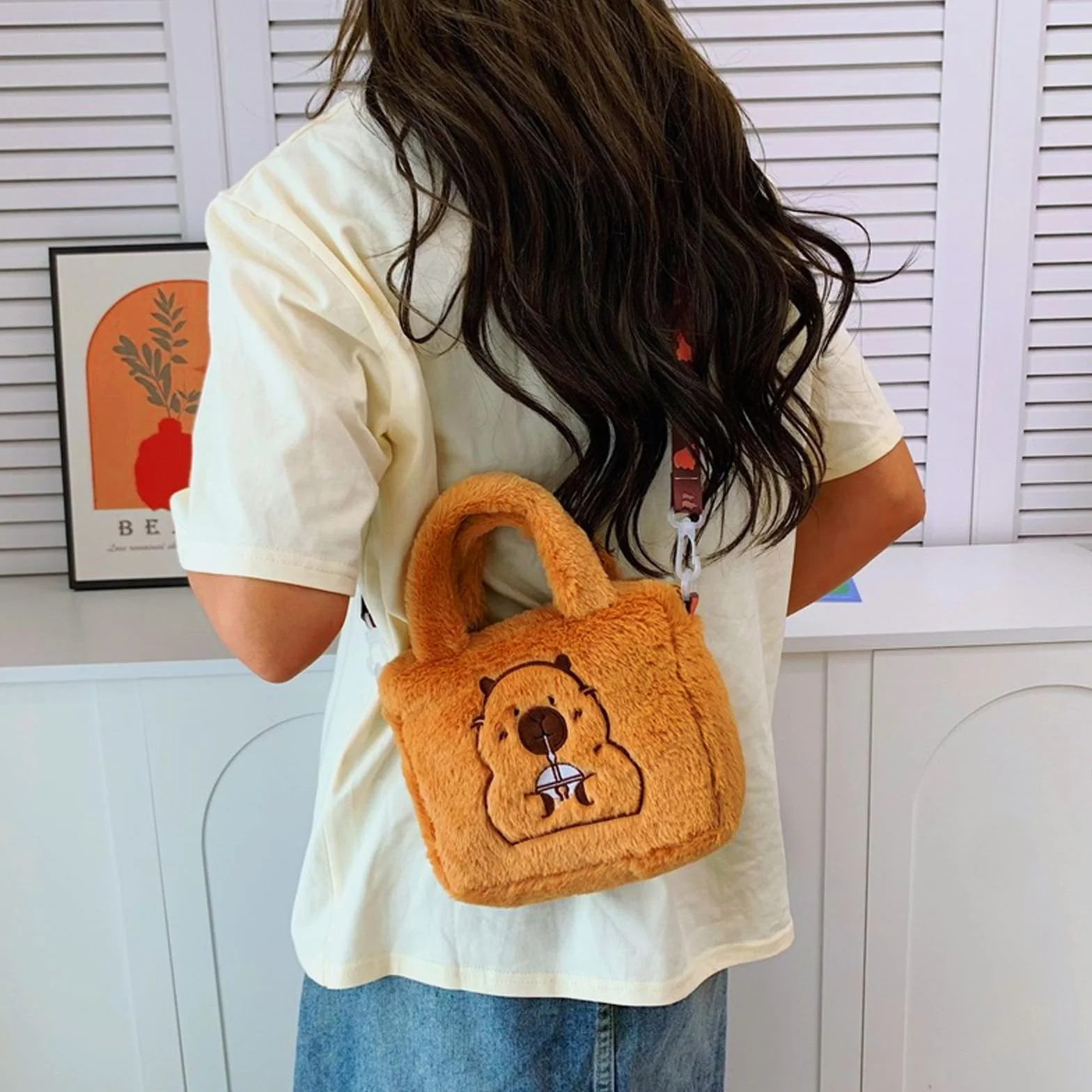 Capybara Pluszowa torebka dziewczęca, urocza dziewczęca torba na ramię, torba na ramię z regulowanym paskiem na ramię, torebki crossbody, na zakupy, podróże, prezenty dla dzieci, 18 x 16 x 6