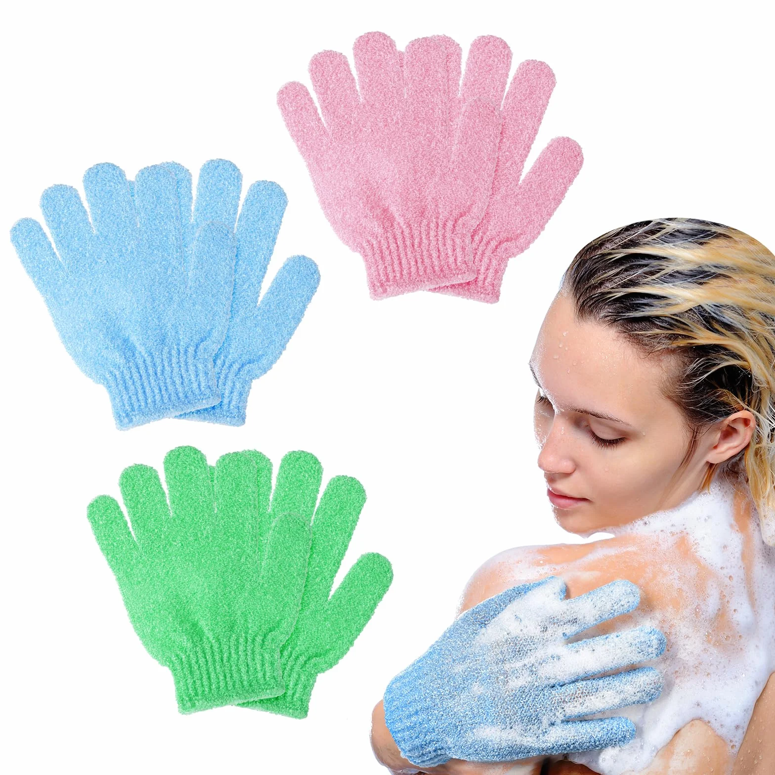 URAQT Bambusowe rękawiczki do peelingu, 6 szt. Rękawica do peelingu ciała, złuszczające rękawice prysznicowe, rękawice złuszczające, rękawice do kąpieli dwustronne peeling wielokrotnego użytku do