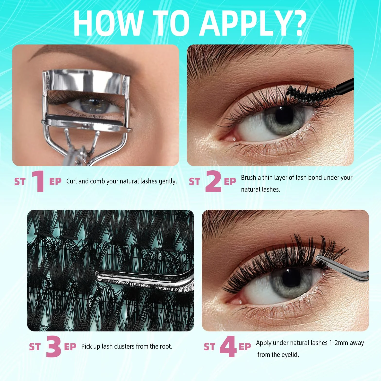 Zestaw do przedłużania rzęs 280 kępek 30D 40D z Lash Bond & Seal, pęsety (D-Mix9-16mm Kit)