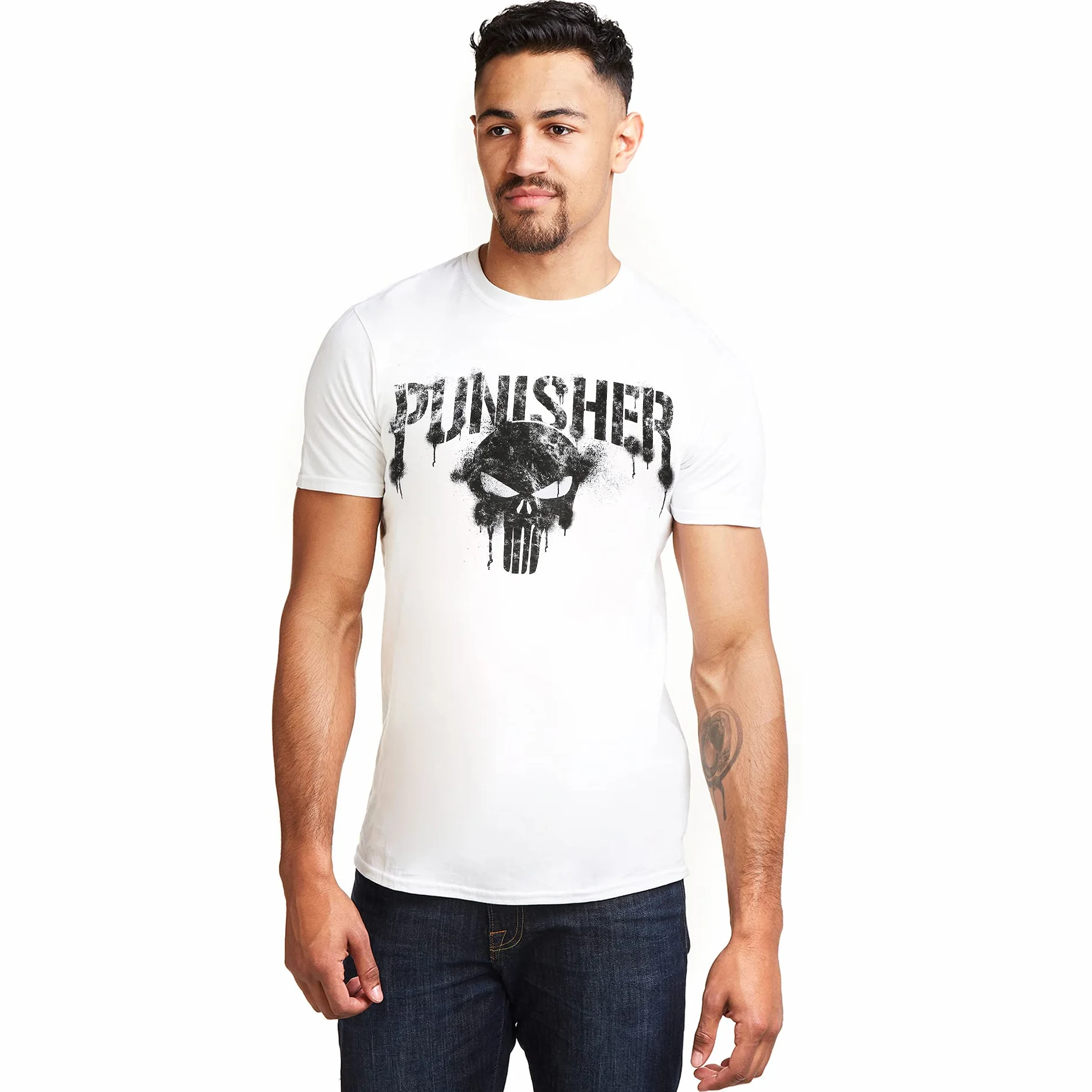 Marvel Męska koszulka Punisher Text, biały, L