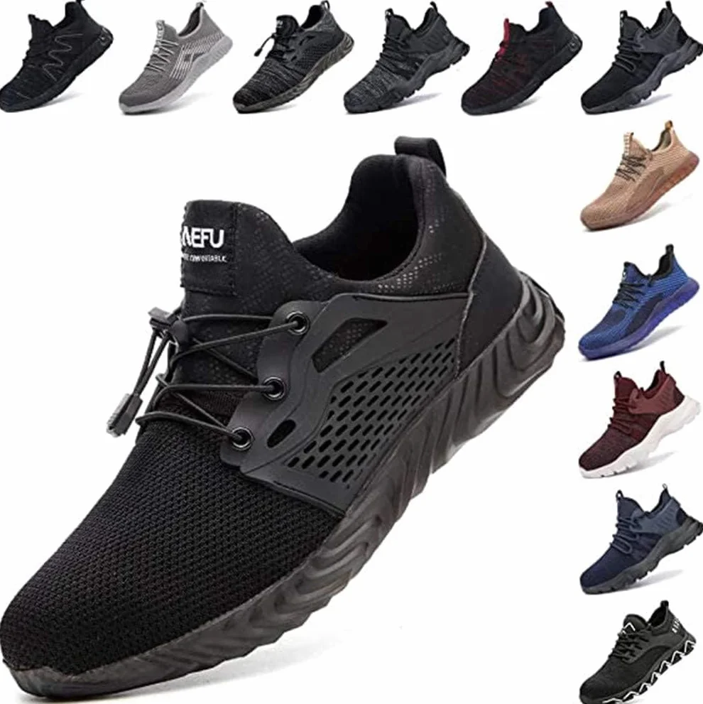 Obuwie ochronne męskie, damskie, lekkie, buty robocze, stalowe noski, oddychające, z siateczki, na wędrówki, do uprawiania sportu, czarne, niebieskie, szare, zielone, rozmiar 36-48 UE, czarny A, 40 EU