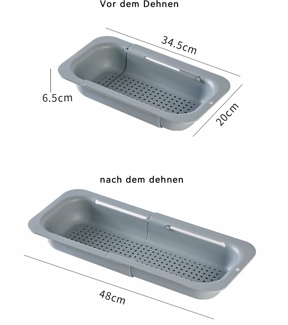 Sitko do zlewozmywaka, wysuwany kosz sitowy nad zlewem, idealnie nadaje się do mycia warzyw i owoców, odcedzanie gotowanego makaronu i suchych potraw, 34,5-48 x 6,5 x 20 cm