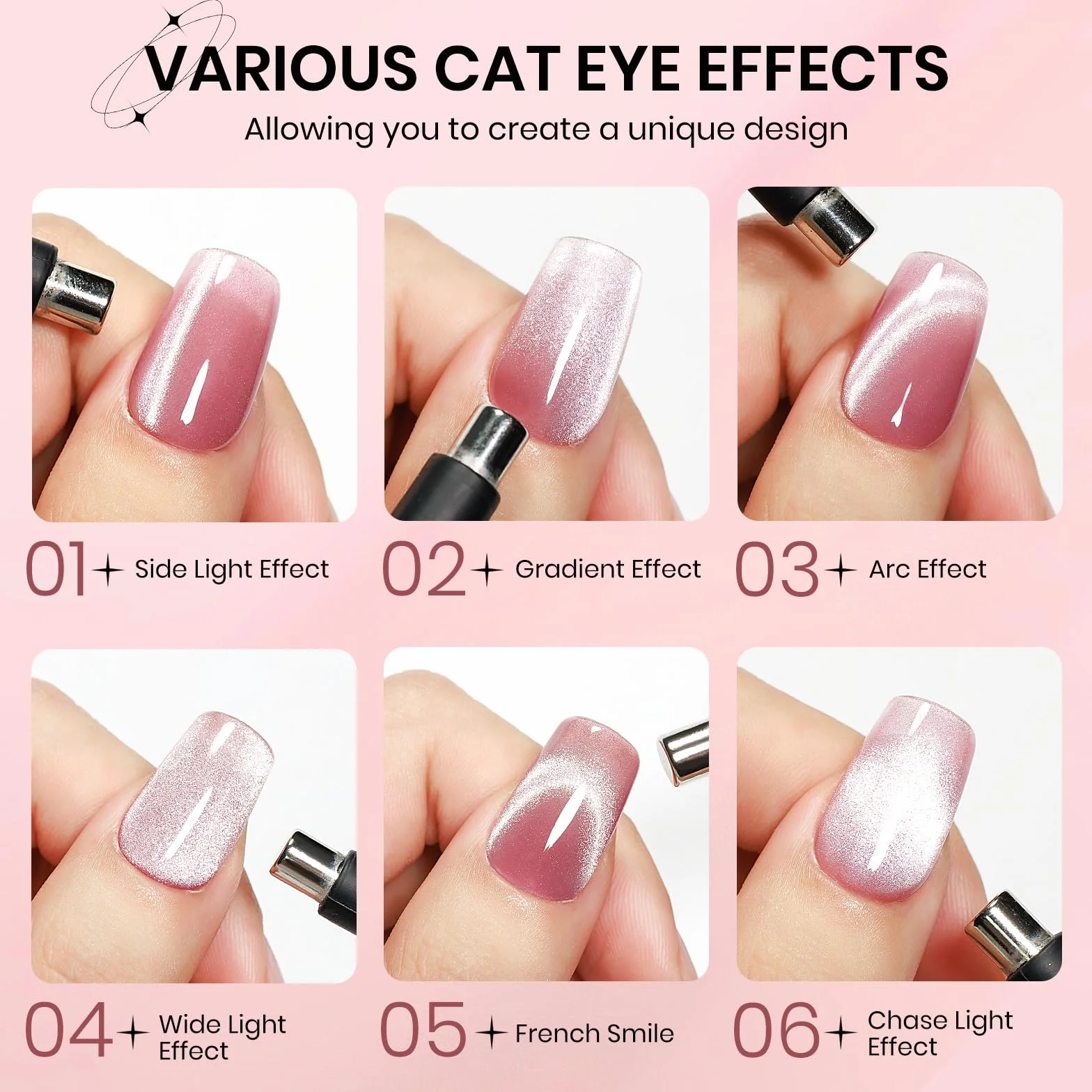 SUPWEE Cat Eye lakier żelowy UV do paznokci z magnesem, 15 ml, brokatowy Cat Eye żel różowy, magnetyczny lakier do paznokci, holograficzny kocie oko, lakier do paznokci, zmywalny, Nail Art Manicure