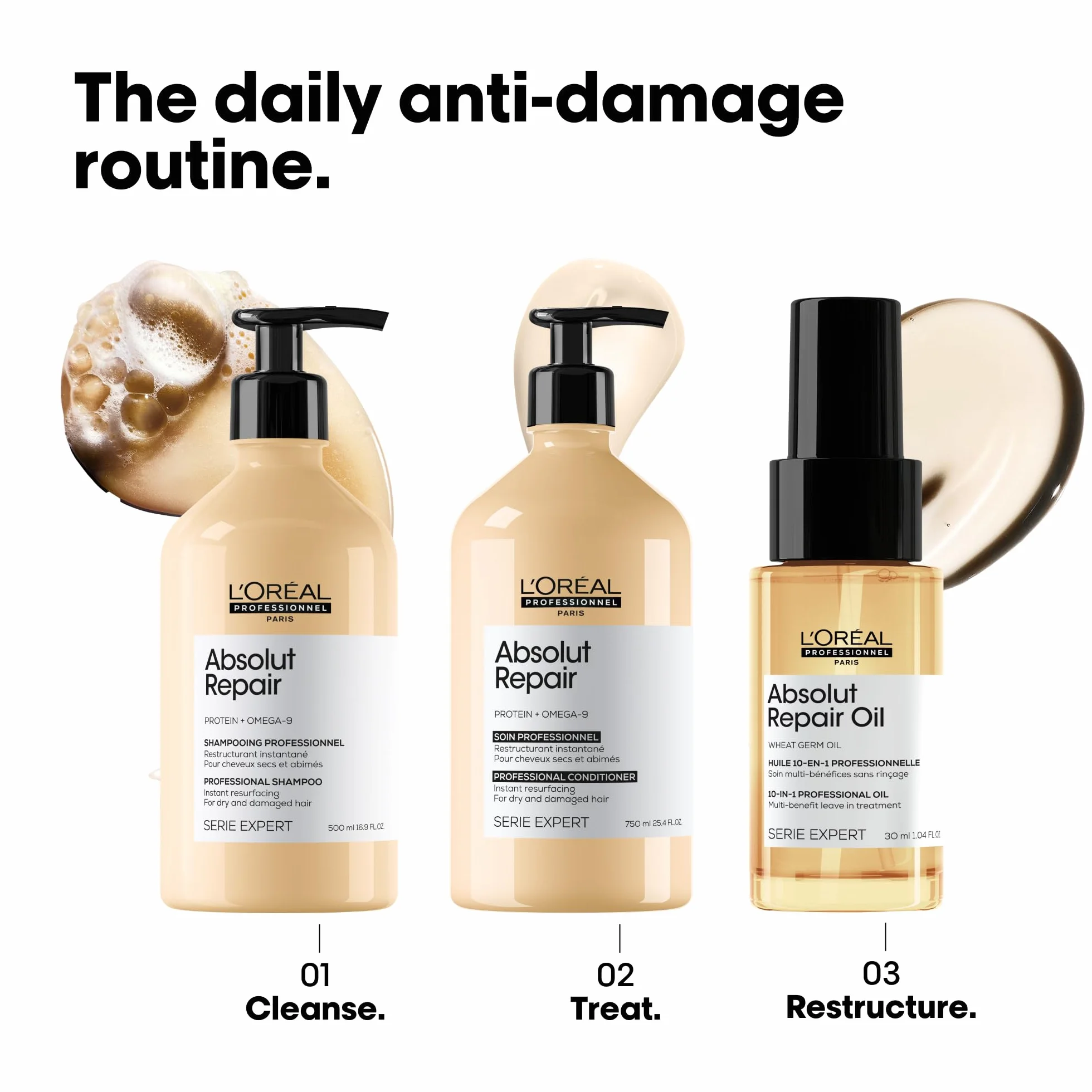 L'Oréal Professionnel Odżywczy olejek Leave-In do suchych i zniszczonych włosów, do natychmiastowej restrukturyzacji, seria Expert, Absolut Repair 10 w 1, 30 ml