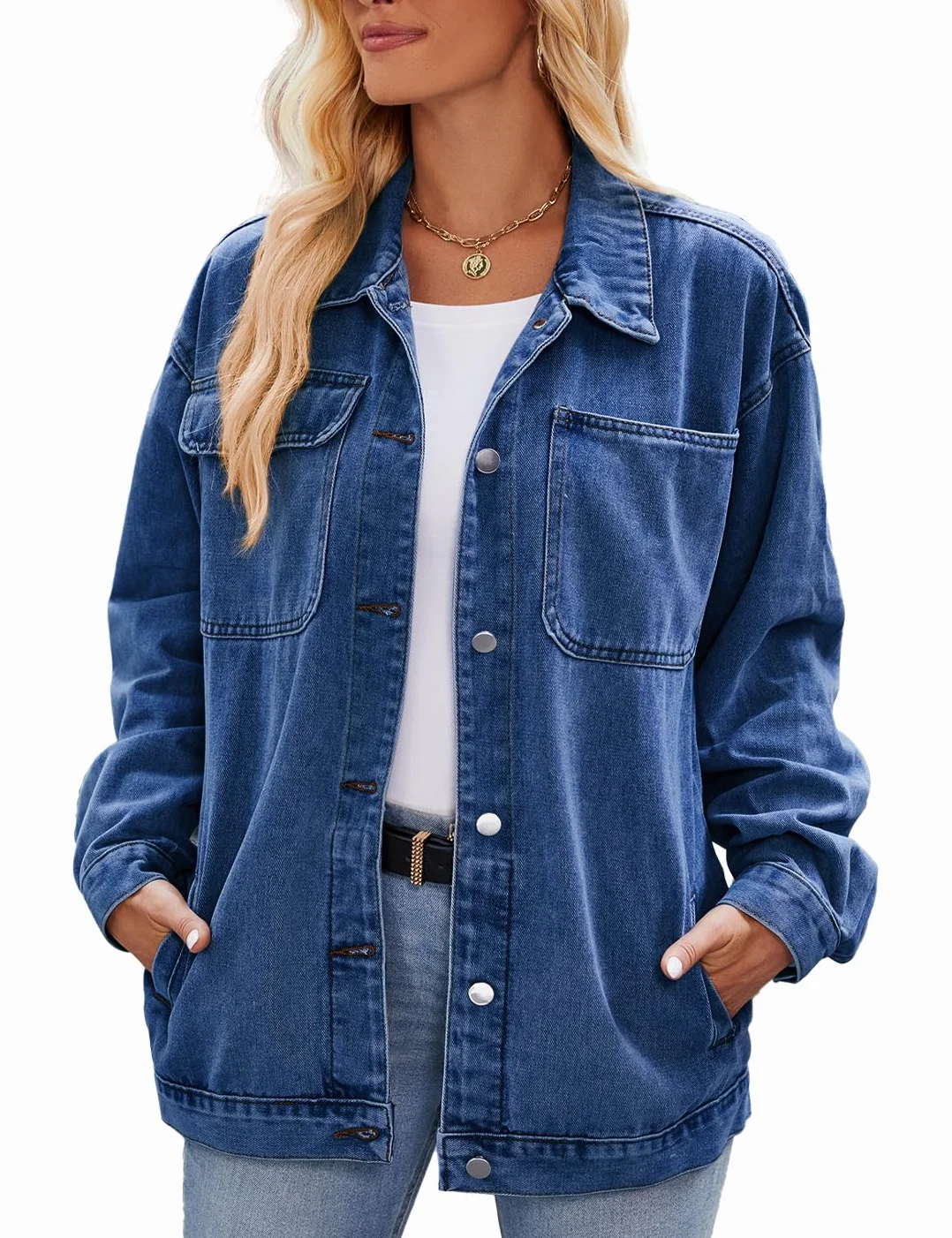 Damska kurtka dżinsowa w stylu retro, oversize, guziki, z długim rękawem, luźna, sprana kurtka dżinsowa