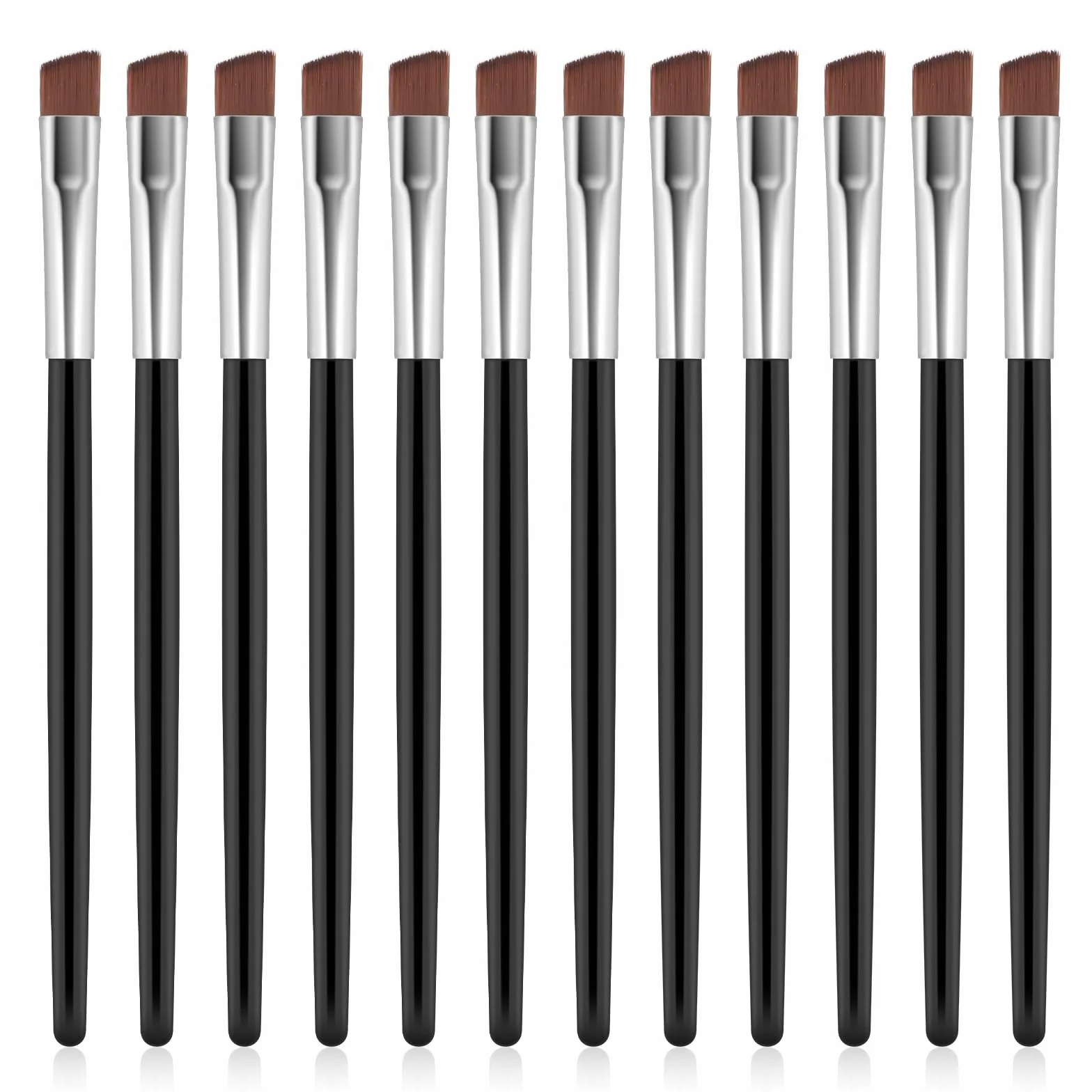 12 sztuk cienkich, zakrzywionych pędzli do brwi, zakrzywiony pędzel do eyelinera, delikatne zagięcie, miękkie włókna, 12,3 cm narzędzie do makijażu oczu