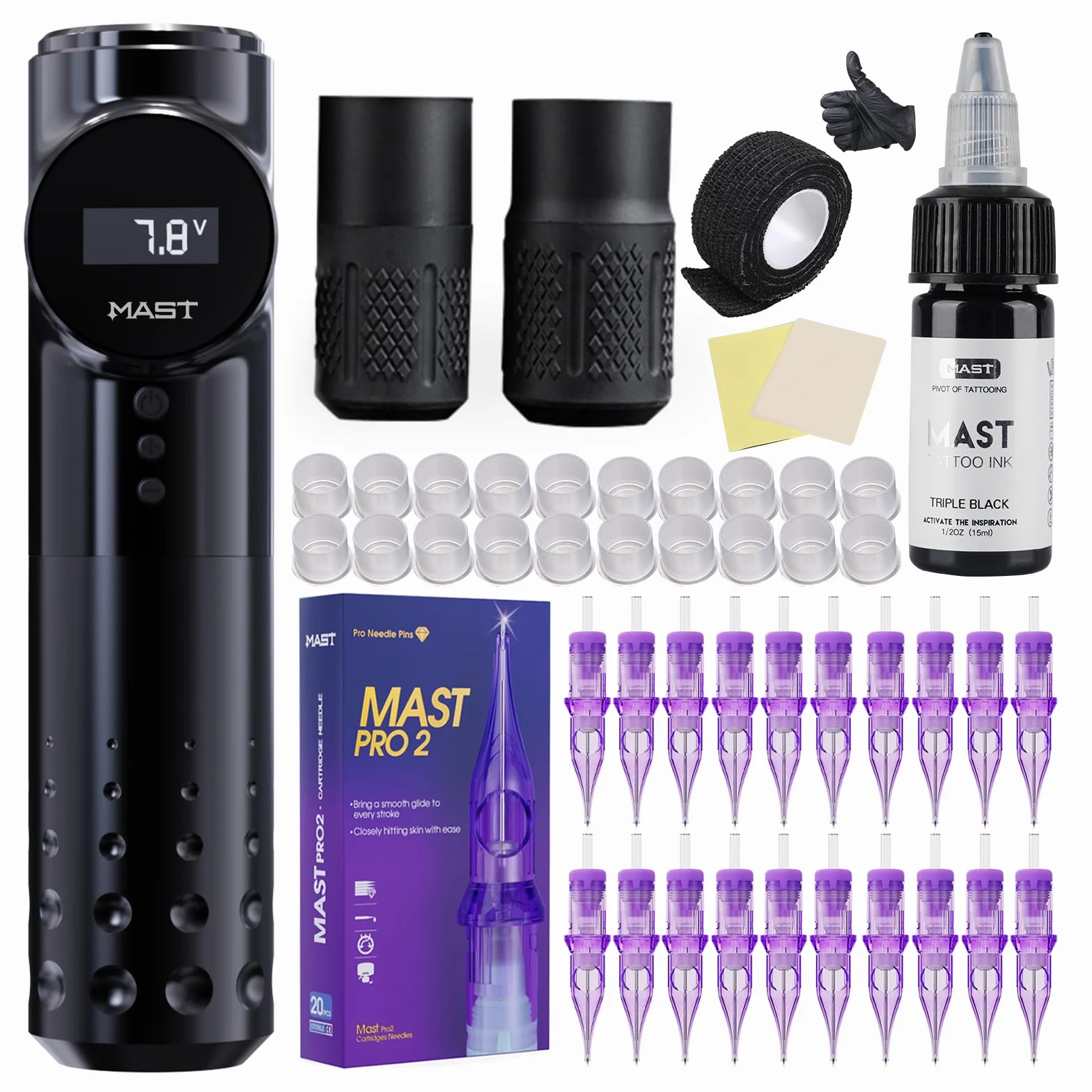 Mast Archer Tattoo Kit Machine à Tatouer Rotary Wireless Stylo Tatouage 3.5mm Stroke Batterie 2000mAh Inklusive 2 Griffe Tattoo Cartridges für Künstler Tatuieurs et Débutants