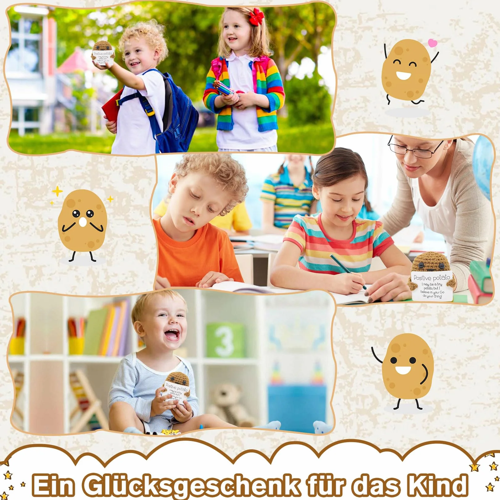 Idota Positive Potato, Inspirational Tiny Potato lalka śmieszna dziergana zabawka z motywem ziemniaków, prezent dla najlepszego przyjaciela i pożegnalny prezent