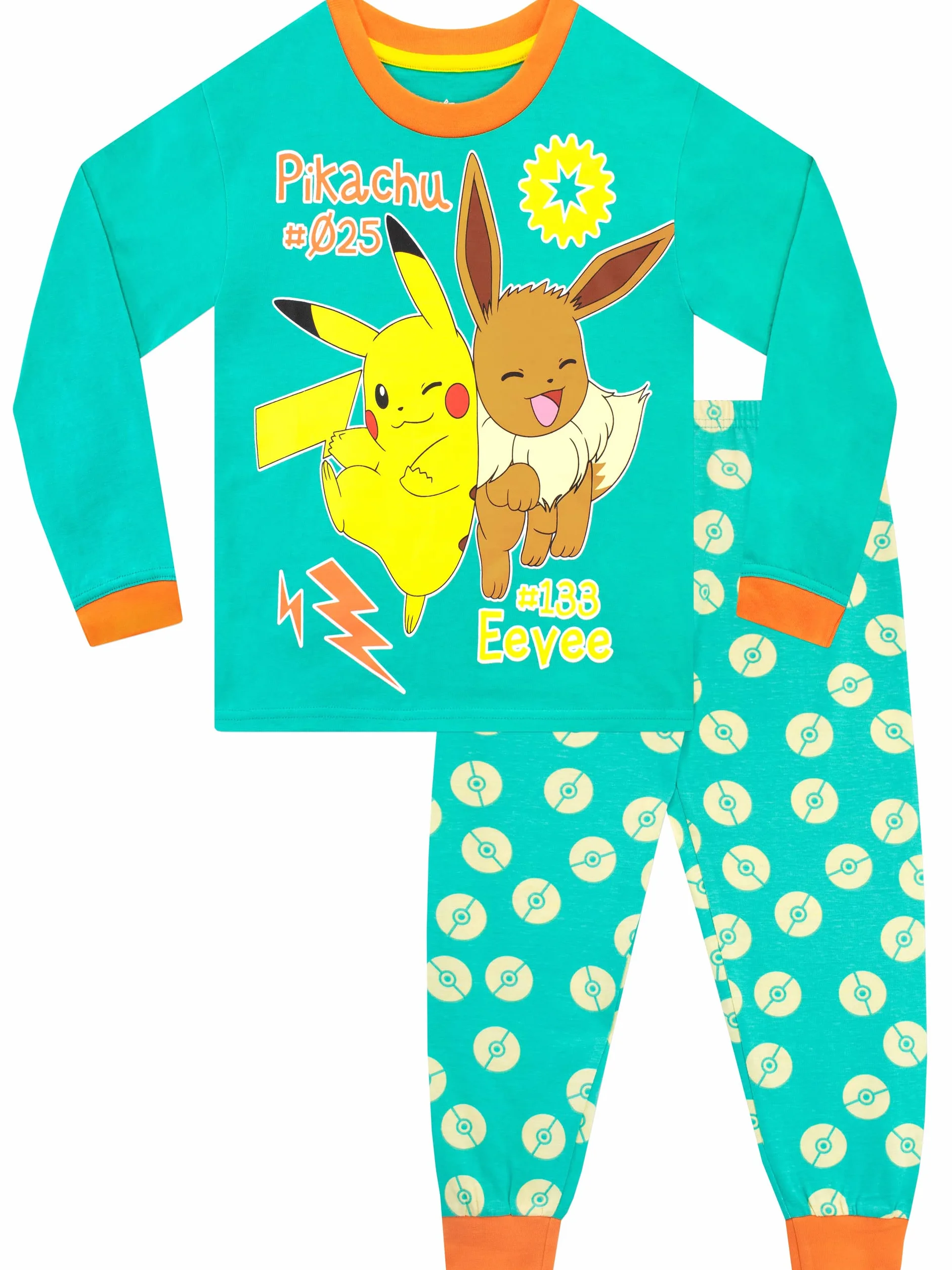 Pokémon Dziecięca Piżama Pikachu i Eevee Unisex Bielizna Nocna z Długimi Rękawami