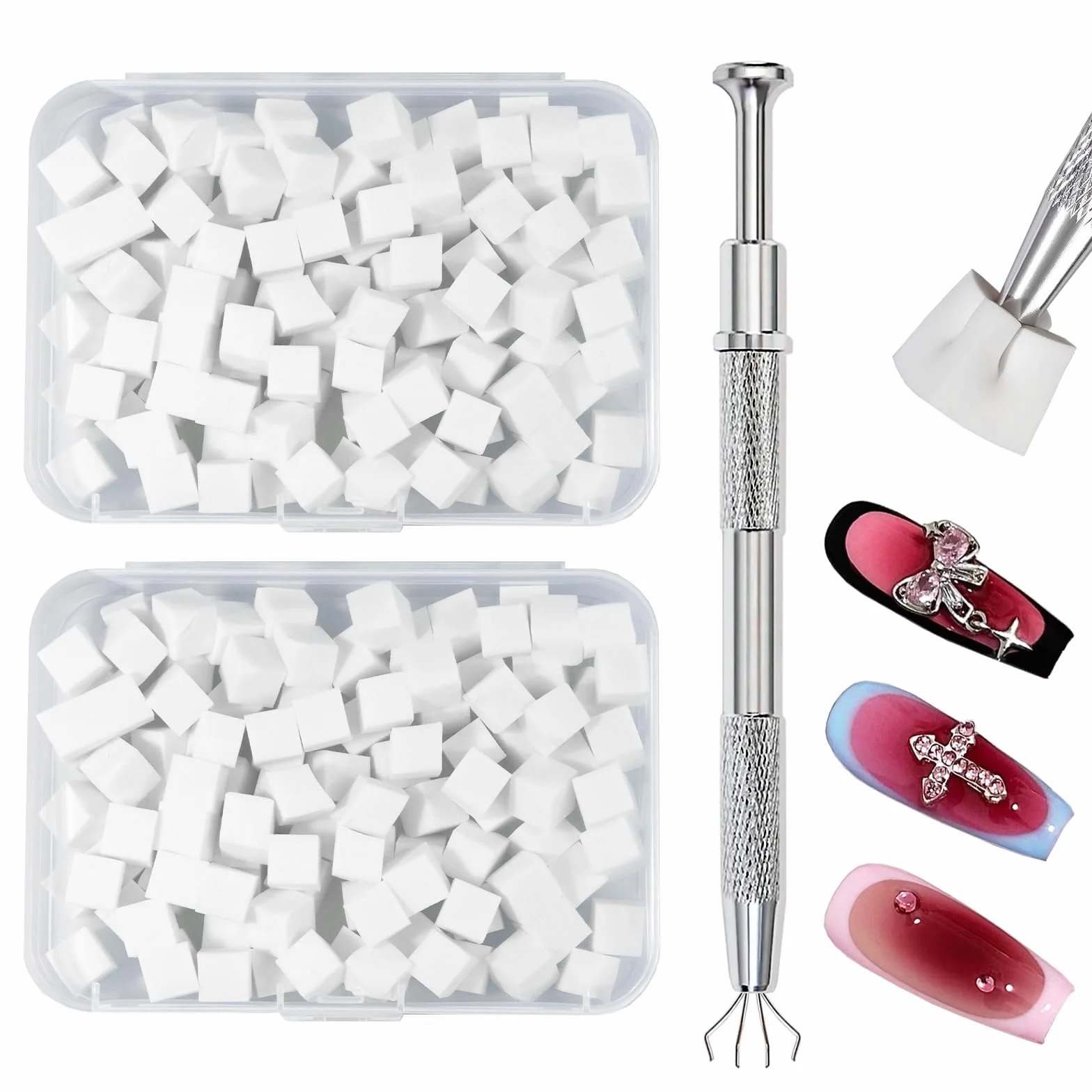 Qufiiry 200 sztuk Nail Art Schwämme mit Metallgreifer, Schwammpinsel, Maniküre Zubehör