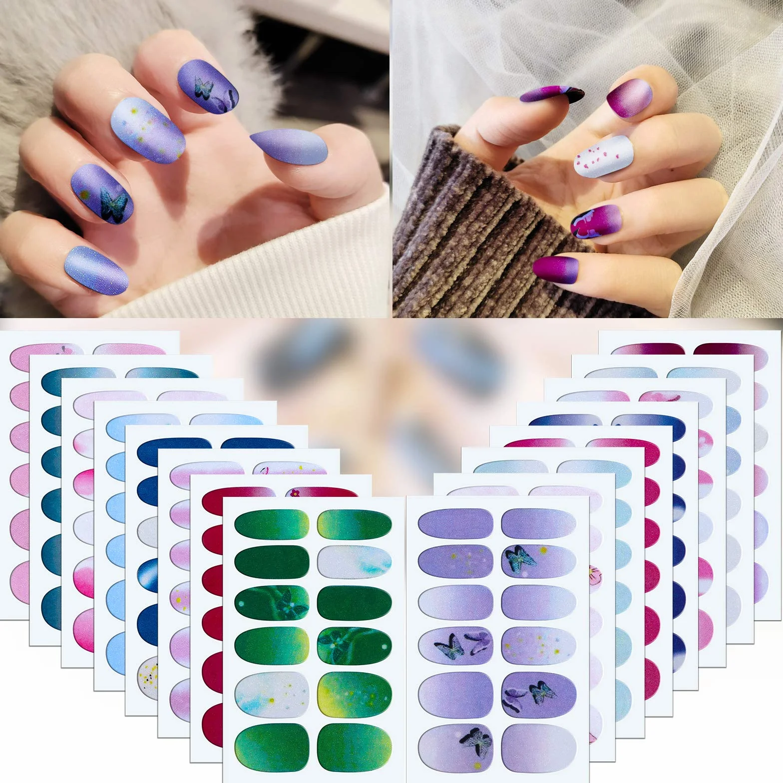 MWOOT 16 arkuszy naklejek na paznokcie z motywem motyla, z pilnikiem do paznokci, naklejki na paznokcie, naklejki na paznokcie, samoprzylepne naklejki do manicure, do samodzielnego zdobienia paznokci