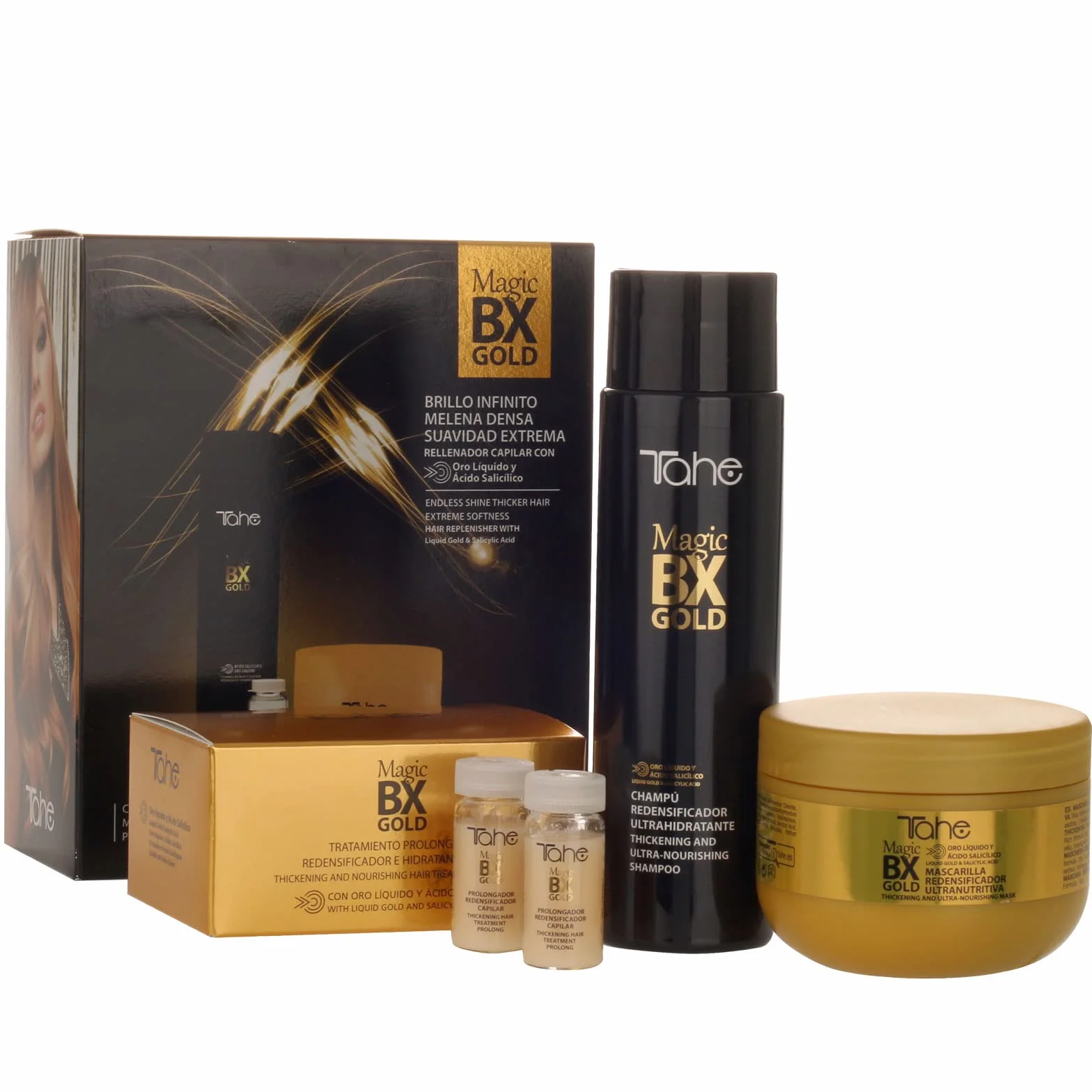 Tahe Magic BX Gold Pack Szampon rezagęszczający 300 ml + maska 300 ml + zabieg 50 ml