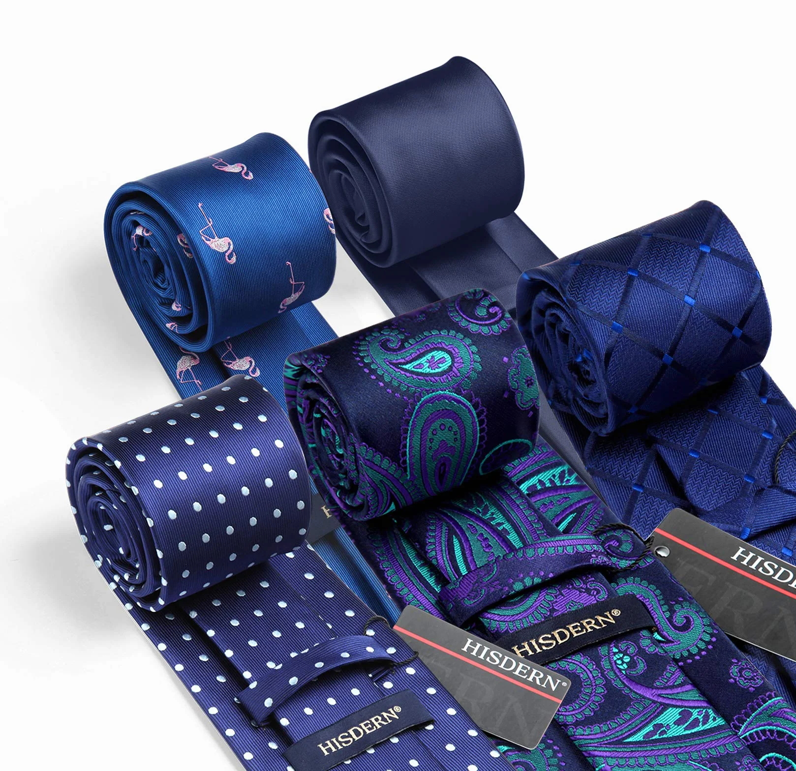HISDERN Zestaw 5 sztuk klasycznego, formalnego, eleganckiego męskiego jedwabnego krawata z poszetką, T5-03, Rozmiar uniwersalny