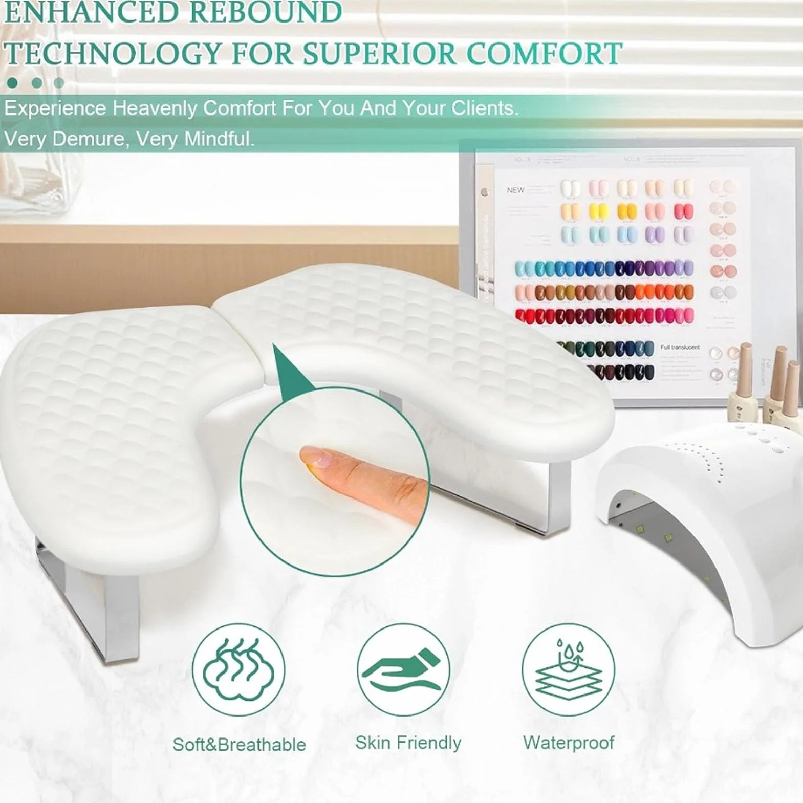 Bewinner Podłokietnik do Manicure z Uchwytem na Telefon, Podpórka i Schowek ze Skóry PU w ​​kształcie Litery U, Podłokietnik Manicure do Domowego Salonu Zdobienie Paznokci, Lakier żelow (WHITE)