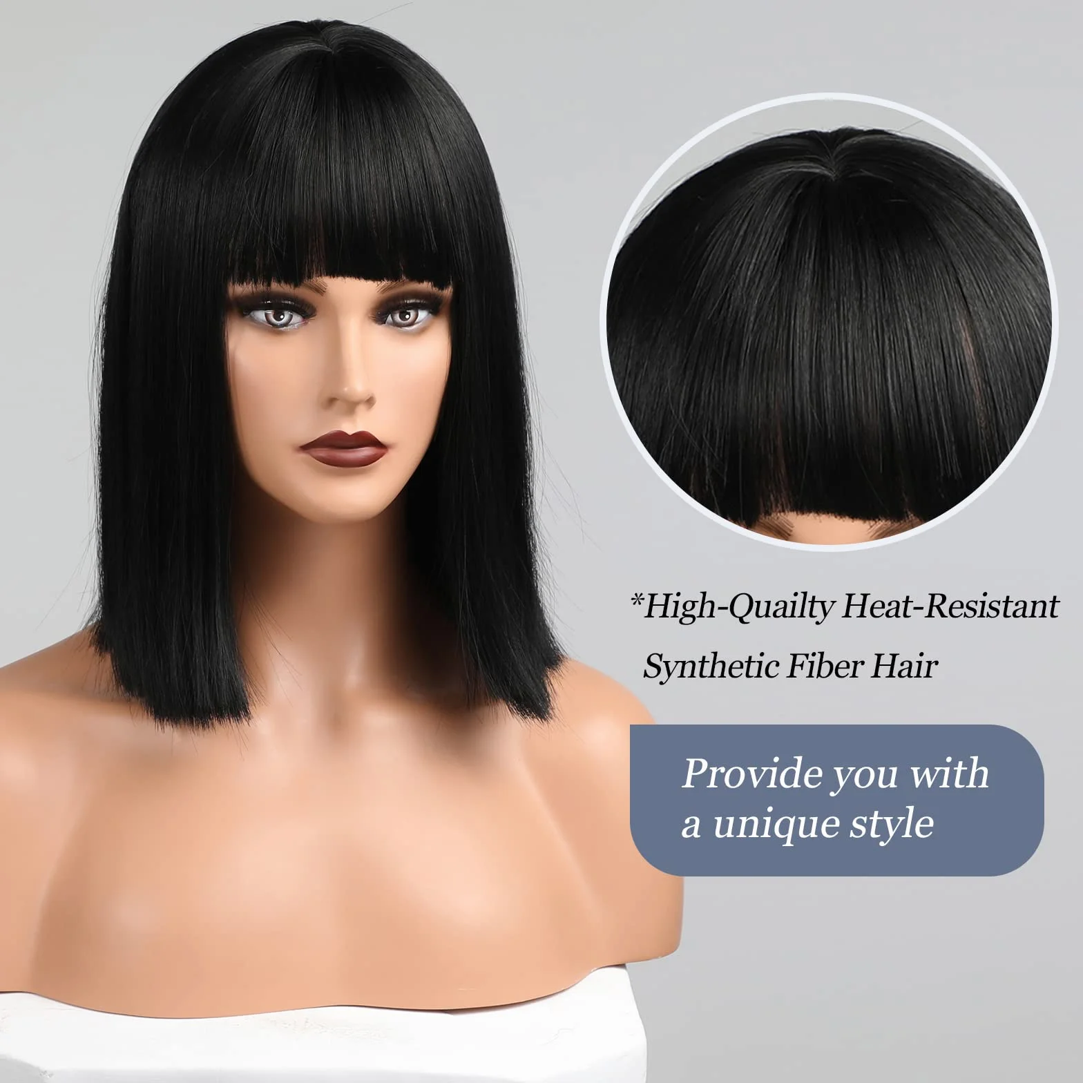 HAIRCUBE Krótkie peruki bob dla kobiet z naturalnego włókna syntetycznego odporne na ciepło impreza/cosplay/odzież/codzienna peruka (czarna)