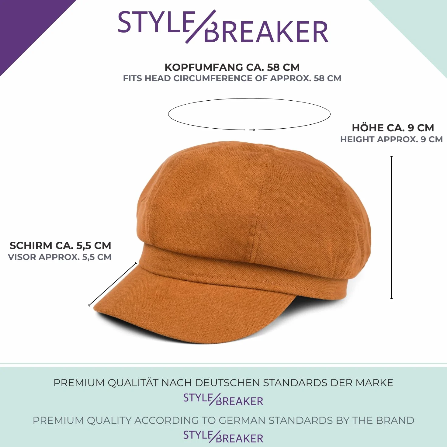styleBREAKER Damska czapka balonowa z miękkiego materiału, czapka z daszkiem w stylu vintage, Bakerboy 04023086