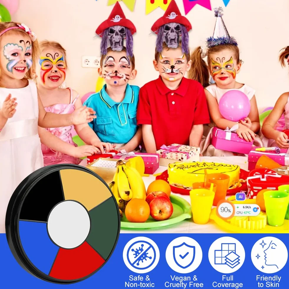 AOOWU Makijaż na Halloween, 6 kolorów, farba do ciała, Halloween, makijaż dla dzieci, zestaw do makijażu twarzy czaszki, karnawał, zestaw do makijażu SFX, zombie, wampira, cosplay, 10 g
