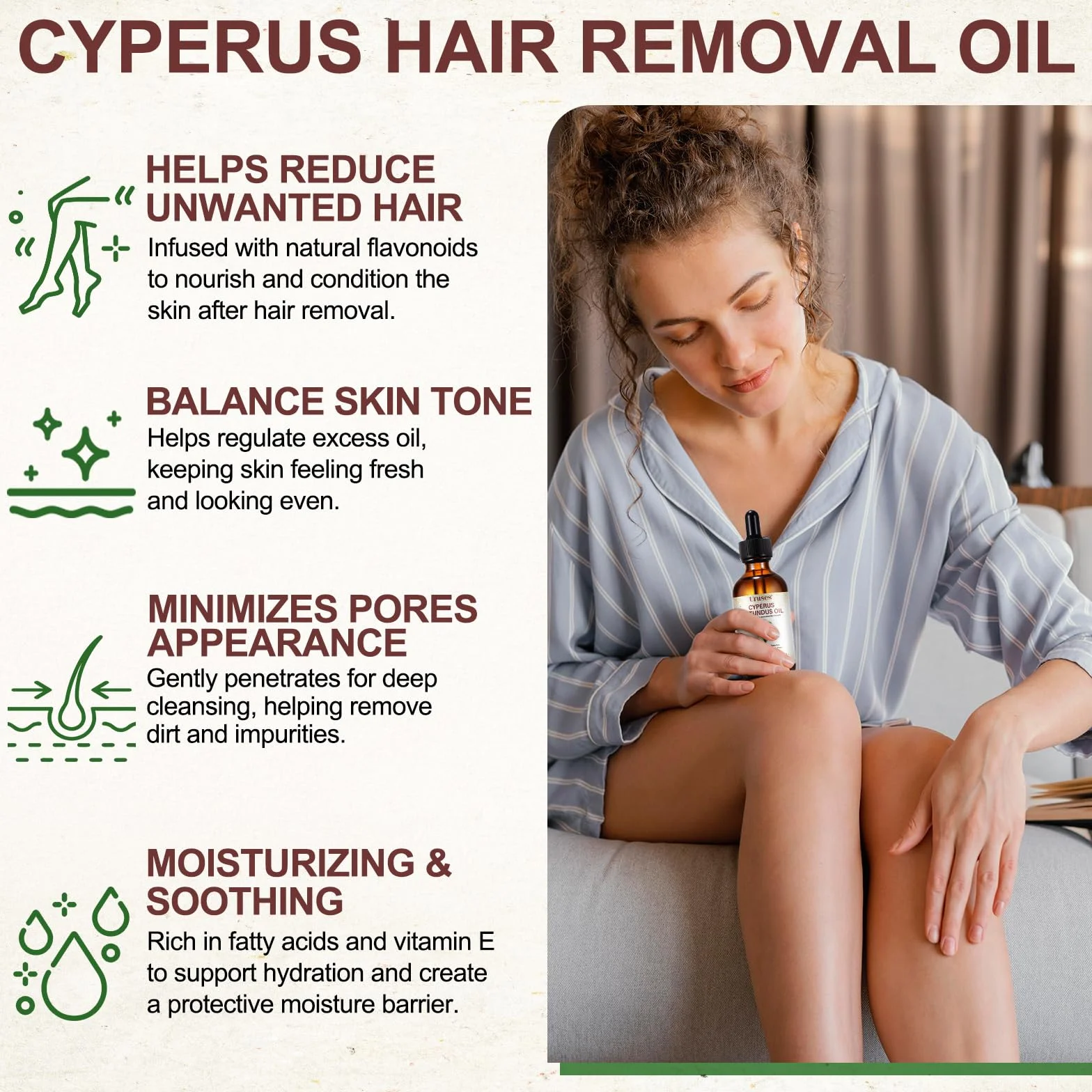 Olej Cyperus Rotundus do usuwania włosów 60 ml – Naturalny bloker DHT
