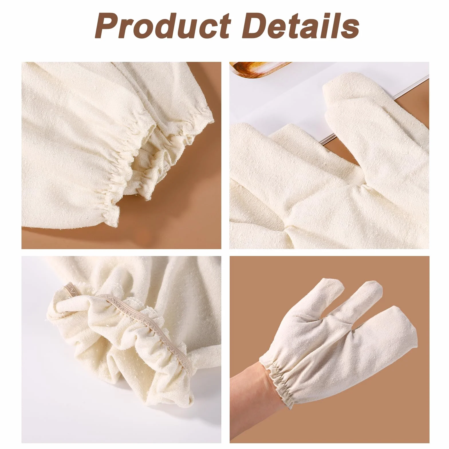 Lyreh Surowe Jedwabne Rękawiczki, Garshana Ayurvedic Massage Gloves z Elastycznymi Opaskami na Nadgarstki do Peelingu Ciała i Szczotkowania na Sucho Wielokrotnego Użytku Przyjazne Skóry (Beżowe)